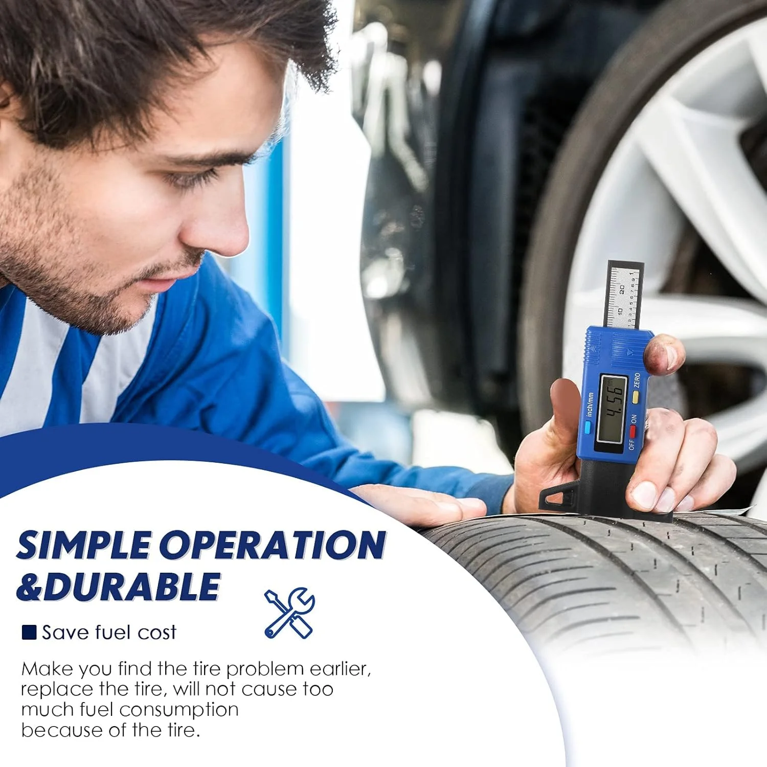 ابزار سنجش عمق آج تایر MAKINGTEC، ابزار آبی بررسی کننده عمق آج تایر با صفحه نمایش دیجیتال LCD با قابلیت تبدیل اینچ به میلی متر برای خودرو، کامیون و موتورسیکلت ابزار سنجش عمق آج تایر MAKINGTEC، ابزار آبی بررسی کننده عمق آج تایر با صفحه نمایش دیجیتال LCD با قابلیت تبدیل اینچ به میلی متر برای خودرو، کامیون و موتورسیکلت