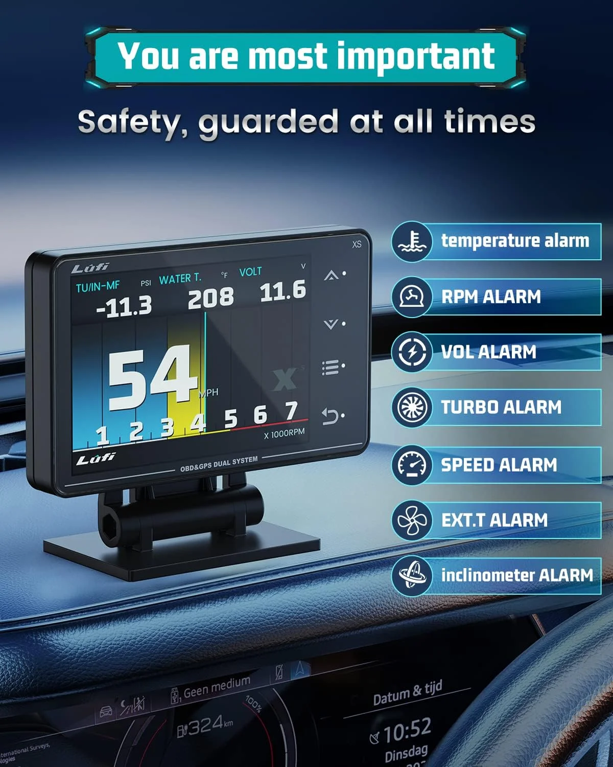 نمایشگر Lufi Xs Obd2، سرعت سنج GPS، شیب سنج خودرو، گیج تقویت کننده، دورسنج موتور، نمایشگر بالای سر برای خودرو، خوشه گیج دیجیتال چند منظوره نمایشگر Lufi Xs Obd2، سرعت سنج GPS، شیب سنج خودرو، گیج تقویت کننده، دورسنج موتور، نمایشگر بالای سر برای خودرو، خوشه گیج دیجیتال چند منظوره