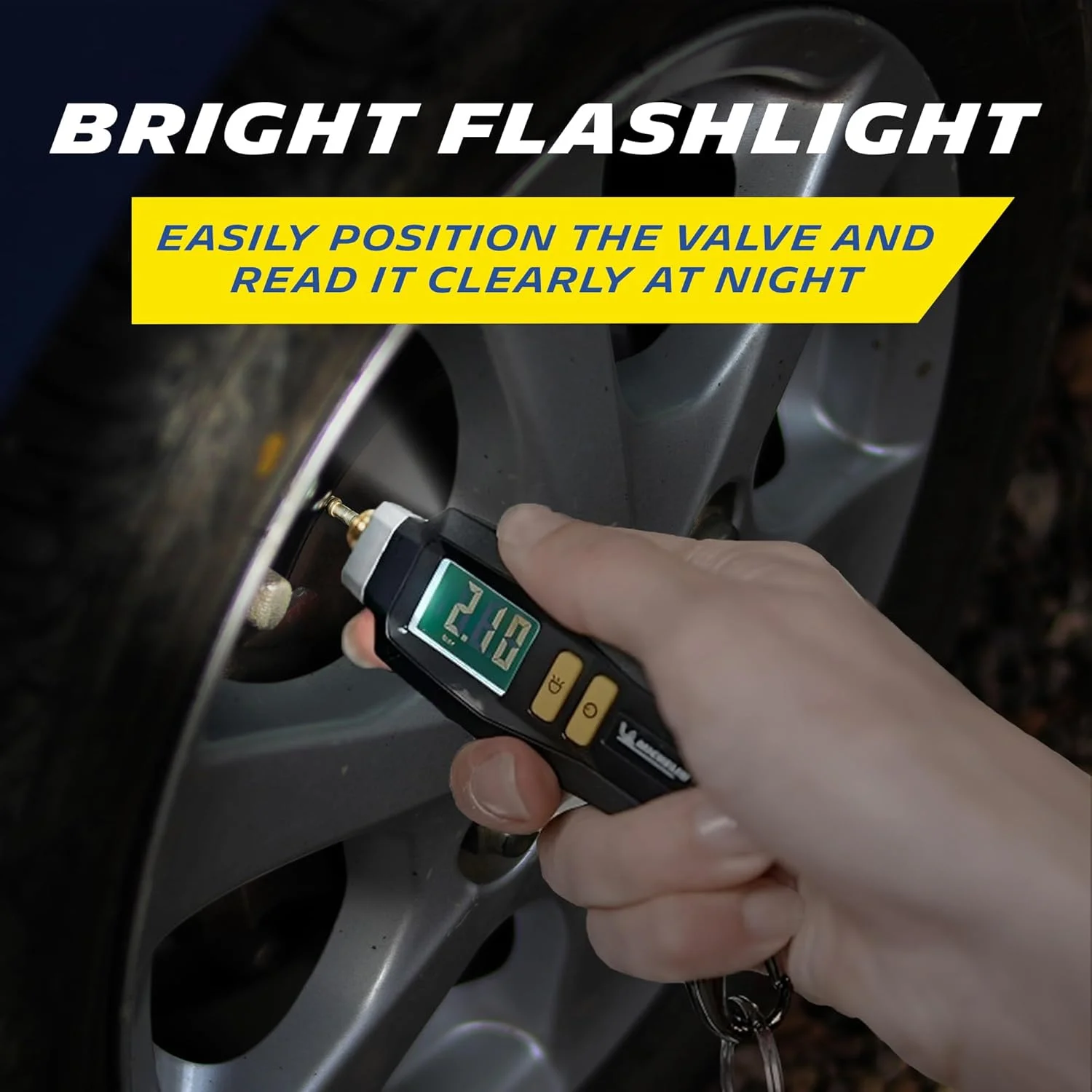 فشارسنج دیجیتال تایر میشلن با جاکلیدی، جمع و جور، مانیتور دقیق فشار تایر برای خودروها، دوچرخه ها، نمایشگر LED، قابل حمل، مشکی