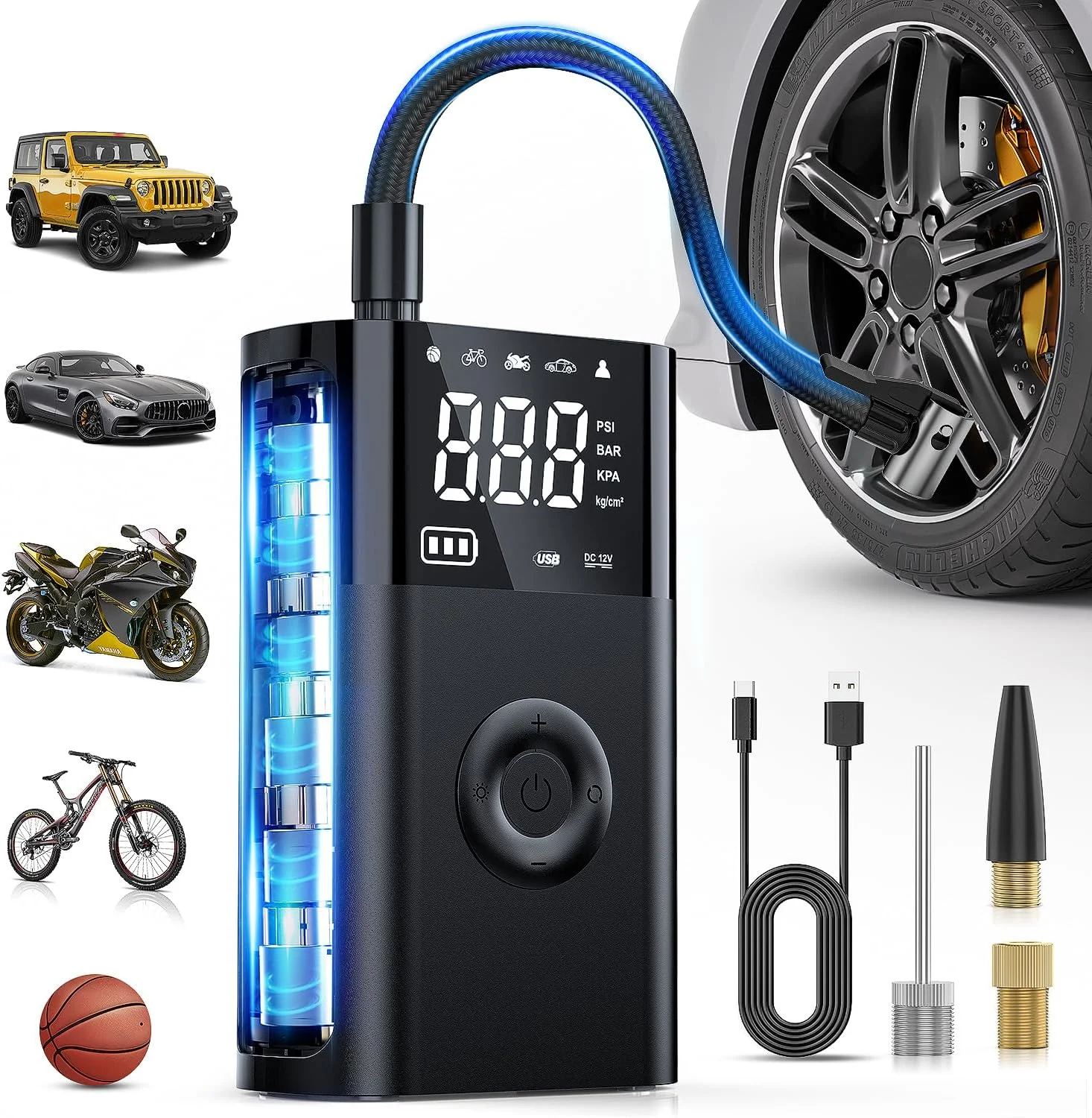 پمپ باد نی لایت، کمپرسور هوای قابل حمل، باتری قابل شارژ 12 ولت DC، 150 PSI، خاموشی خودکار بی سیم با گیج فشار دیجیتال، پمپ هوای با تورم 2 برابر سریعتر برای ماشین و موتورسیکلت پمپ باد نی لایت، کمپرسور هوای قابل حمل، باتری قابل شارژ 12 ولت DC، 150 PSI، خاموشی خودکار بی سیم با گیج فشار دیجیتال، پمپ هوای با تورم 2 برابر سریعتر برای ماشین و موتورسیکلت
