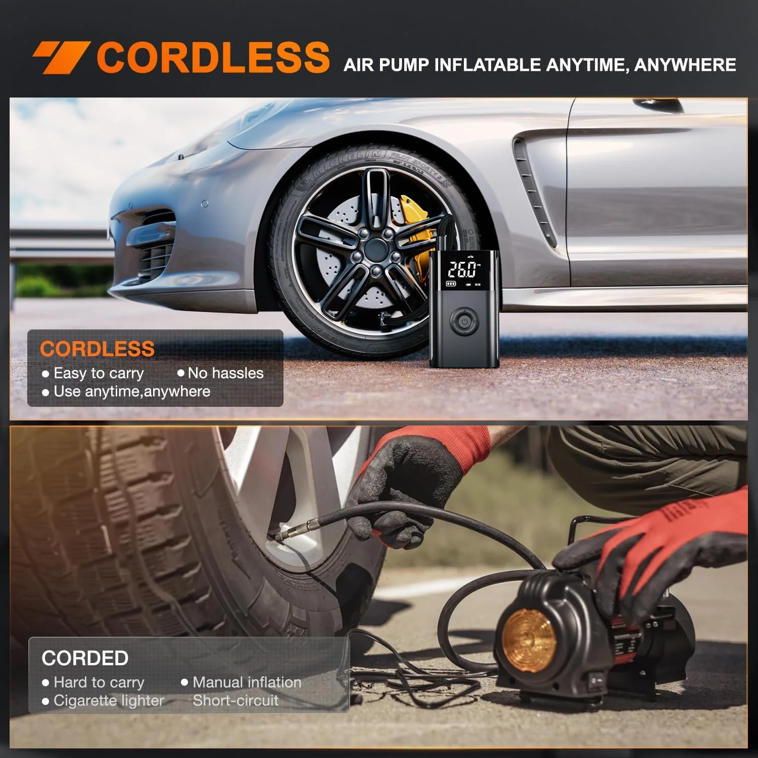پمپ باد نی لایت، کمپرسور هوای قابل حمل، باتری قابل شارژ 12 ولت DC، 150 PSI، خاموشی خودکار بی سیم با گیج فشار دیجیتال، پمپ هوای با تورم 2 برابر سریعتر برای ماشین و موتورسیکلت پمپ باد نی لایت، کمپرسور هوای قابل حمل، باتری قابل شارژ 12 ولت DC، 150 PSI، خاموشی خودکار بی سیم با گیج فشار دیجیتال، پمپ هوای با تورم 2 برابر سریعتر برای ماشین و موتورسیکلت