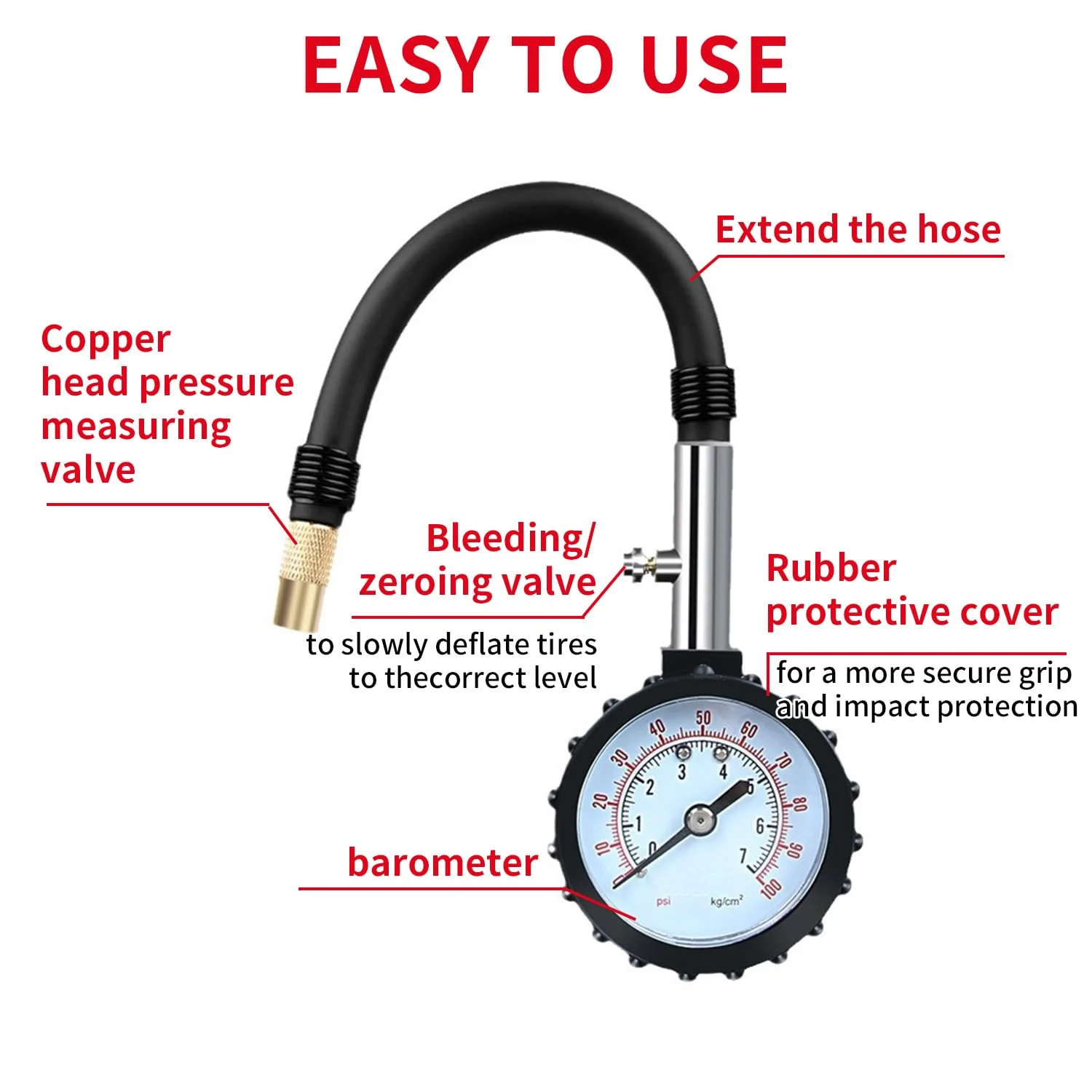 OMIRA مانیتور فشار هوا چند منظوره، فشارسنج دیجیتال تایر 0-100 PSI، فشارسنج تایر برای کامیون، خودرو، موتورسیکلت، ATV و SUV با چاک هوای انعطاف پذیر