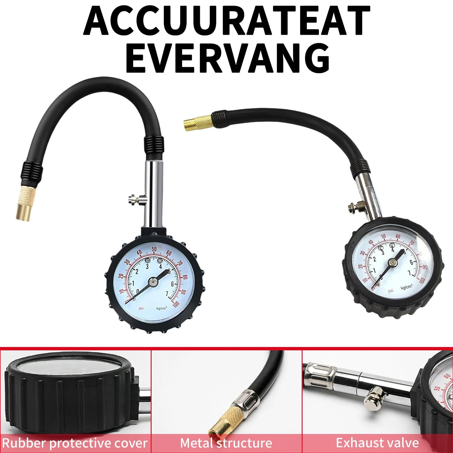 OMIRA مانیتور فشار هوا چند منظوره، فشارسنج دیجیتال تایر 0-100 PSI، فشارسنج تایر برای کامیون، خودرو، موتورسیکلت، ATV و SUV با چاک هوای انعطاف پذیر