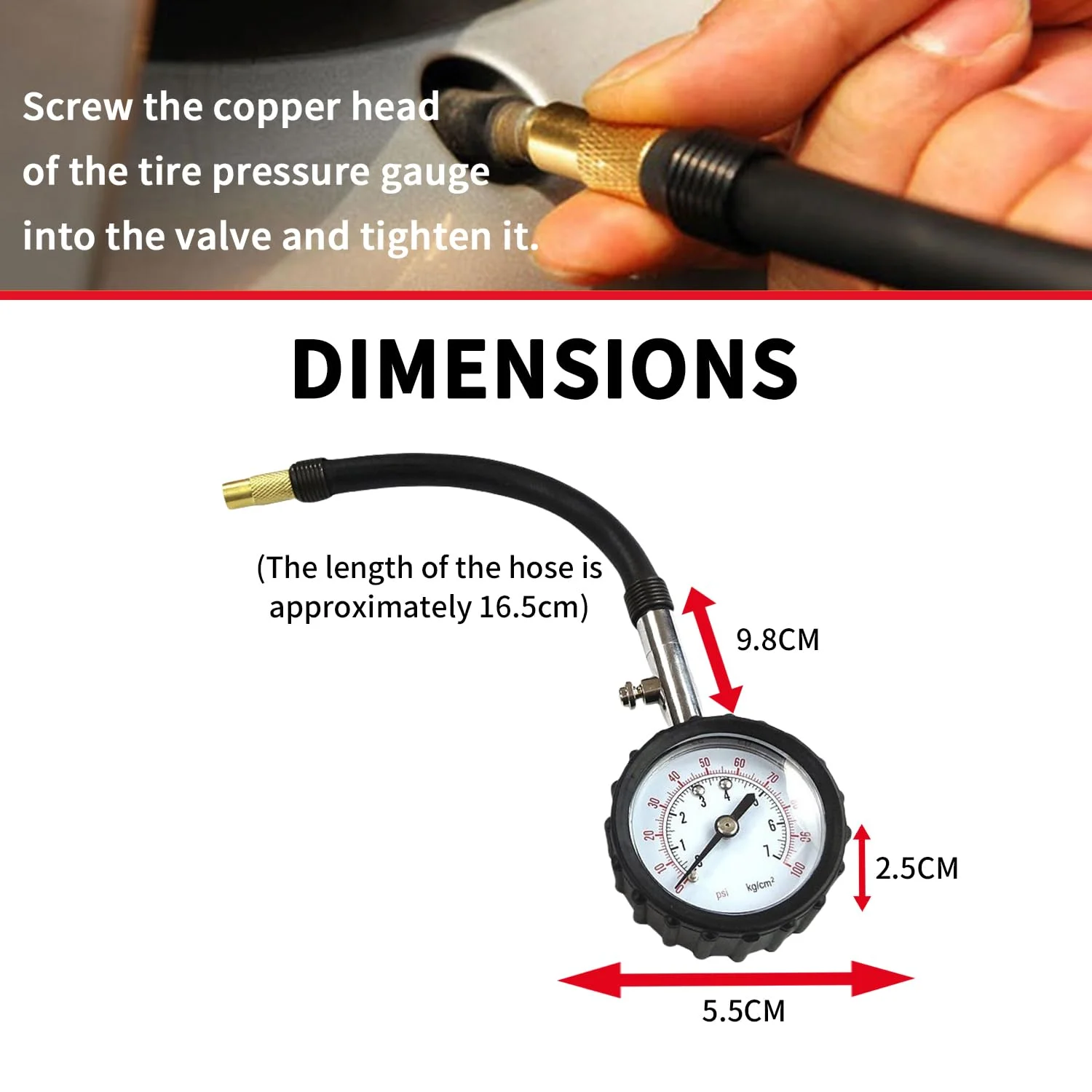 OMIRA مانیتور فشار هوا چند منظوره، فشارسنج دیجیتال تایر 0-100 PSI، فشارسنج تایر برای کامیون، خودرو، موتورسیکلت، ATV و SUV با چاک هوای انعطاف پذیر