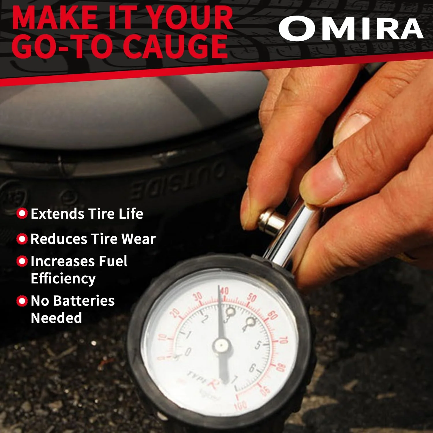 OMIRA مانیتور فشار هوا چند منظوره، فشارسنج دیجیتال تایر 0-100 PSI، فشارسنج تایر برای کامیون، خودرو، موتورسیکلت، ATV و SUV با چاک هوای انعطاف پذیر