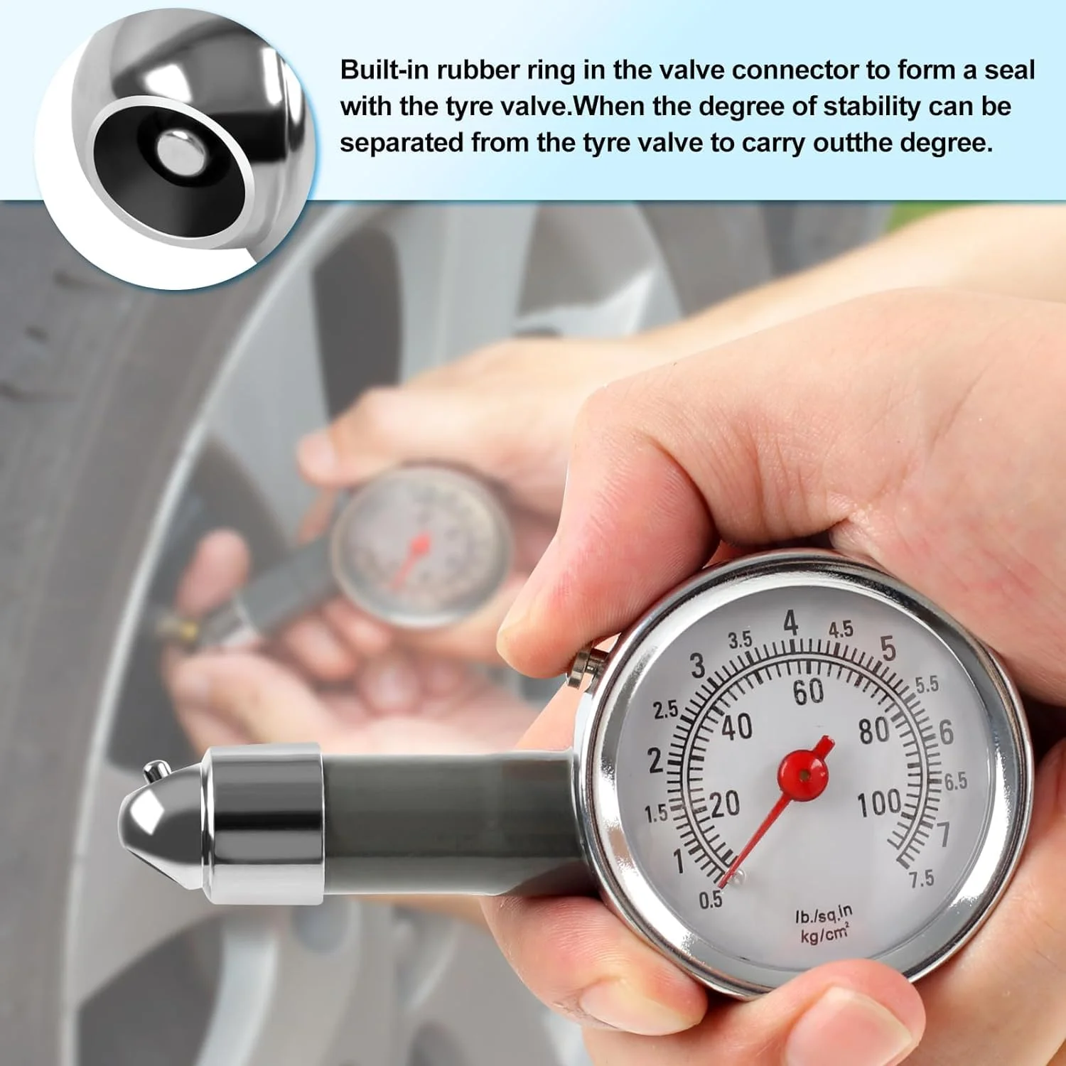 فشارسنج باد تایر Odluzy (0-100 PSI) - فشارسنج بادی مکانیکی سنگین برای اتومبیل، موتورسیکلت، کامیون، دوچرخه
