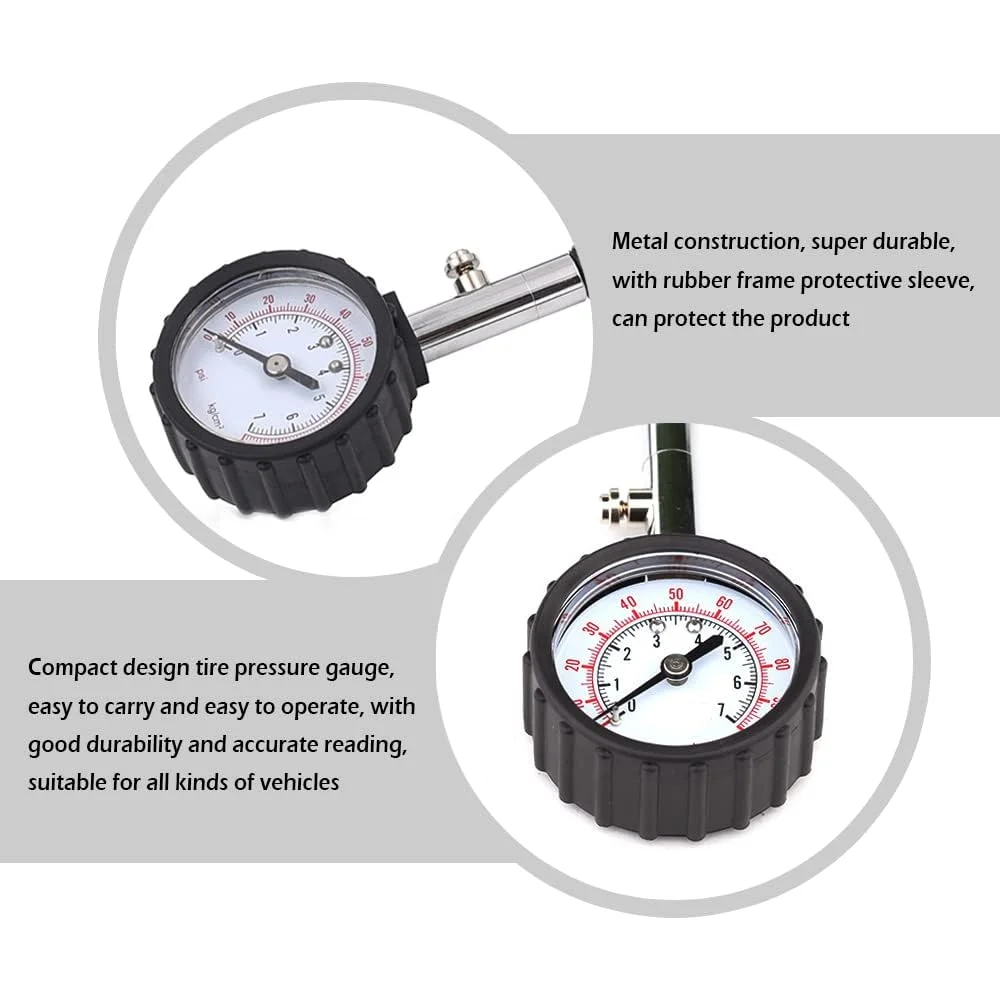 فشارسنج باد تایر خودرو با صفحه نمایش 100PSI، فشارسنج مکانیکی برای افزایش ایمنی تایر، مناسب برای کامیون، SUV، خودرو، موتورسیکلت و غیره فشارسنج باد تایر خودرو با صفحه نمایش 100PSI، فشارسنج مکانیکی برای افزایش ایمنی تایر، مناسب برای کامیون، SUV، خودرو، موتورسیکلت و غیره