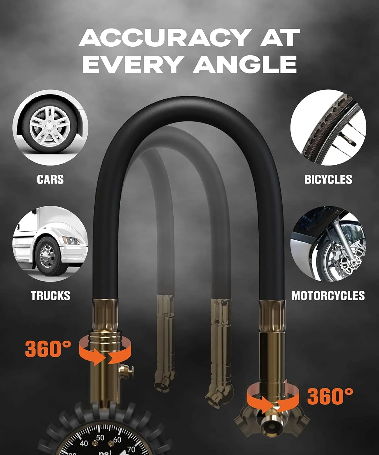 فشارسنج تایر، 0-100 PSI، دارای دقت تایید شده ANSI B40.1 با صفحه نمایش بزرگ 2 اینچی، خواندن آسان برای خودرو، شاسی بلند، کامیون و موتورسیکلت