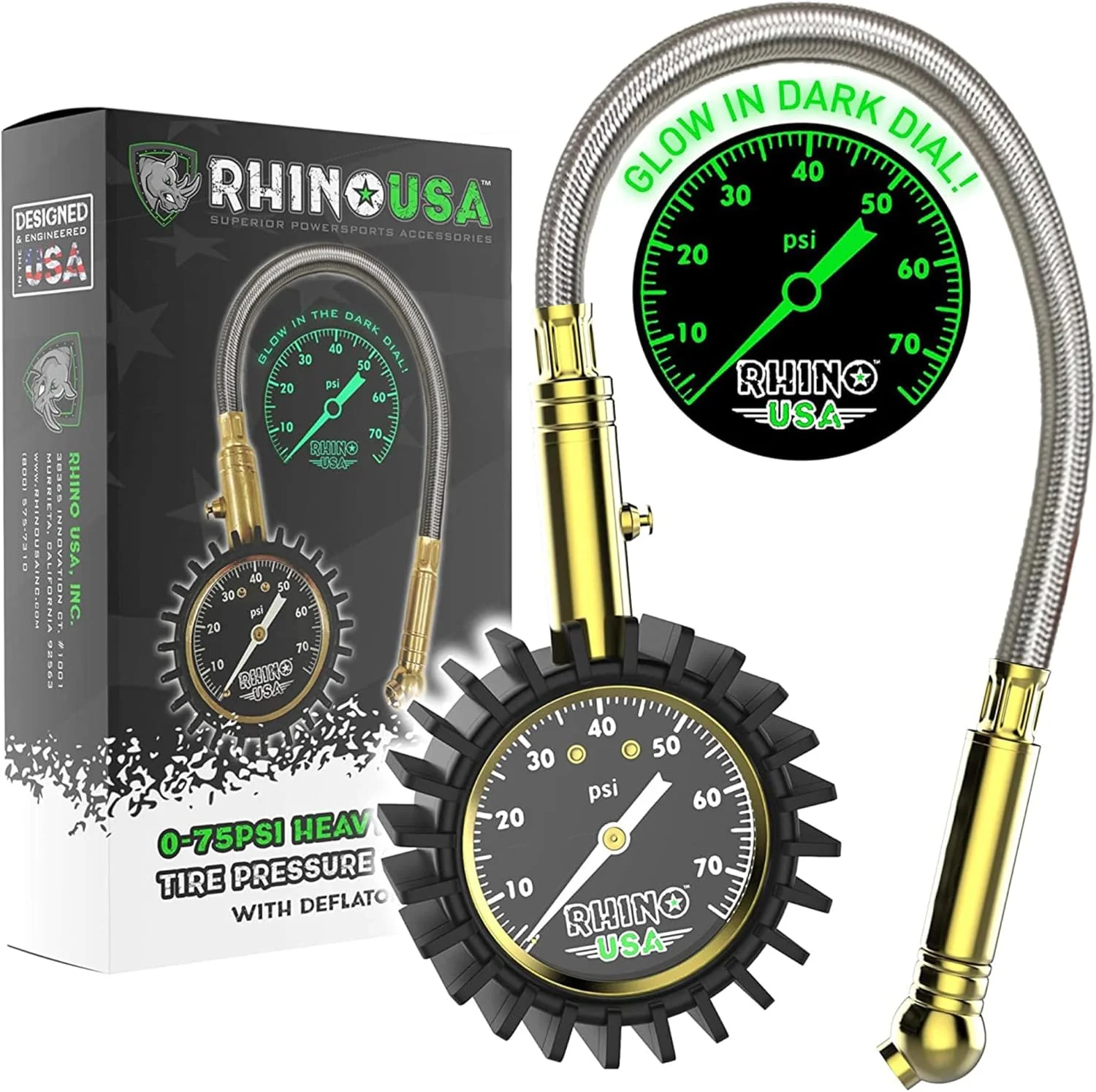 فشارسنج لاستیک سنگین RHINO USA (0-75 PSI) - دارای گواهی ANSI B40.1، صفحه نمایش بزرگ 2 اینچی با قابلیت خواندن آسان، شیلنگ بافته شده ممتاز، سخت افزار برنجی جامد، بهترین برای هر خودرو، کامیون، موتور سیکلت، RV فشارسنج لاستیک سنگین RHINO USA (0-75 PSI) - دارای گواهی ANSI B40.1، صفحه نمایش بزرگ 2 اینچی با قابلیت خواندن آسان، شیلنگ بافته شده ممتاز، سخت افزار برنجی جامد، بهترین برای هر خودرو، کامیون، موتور سیکلت، RV