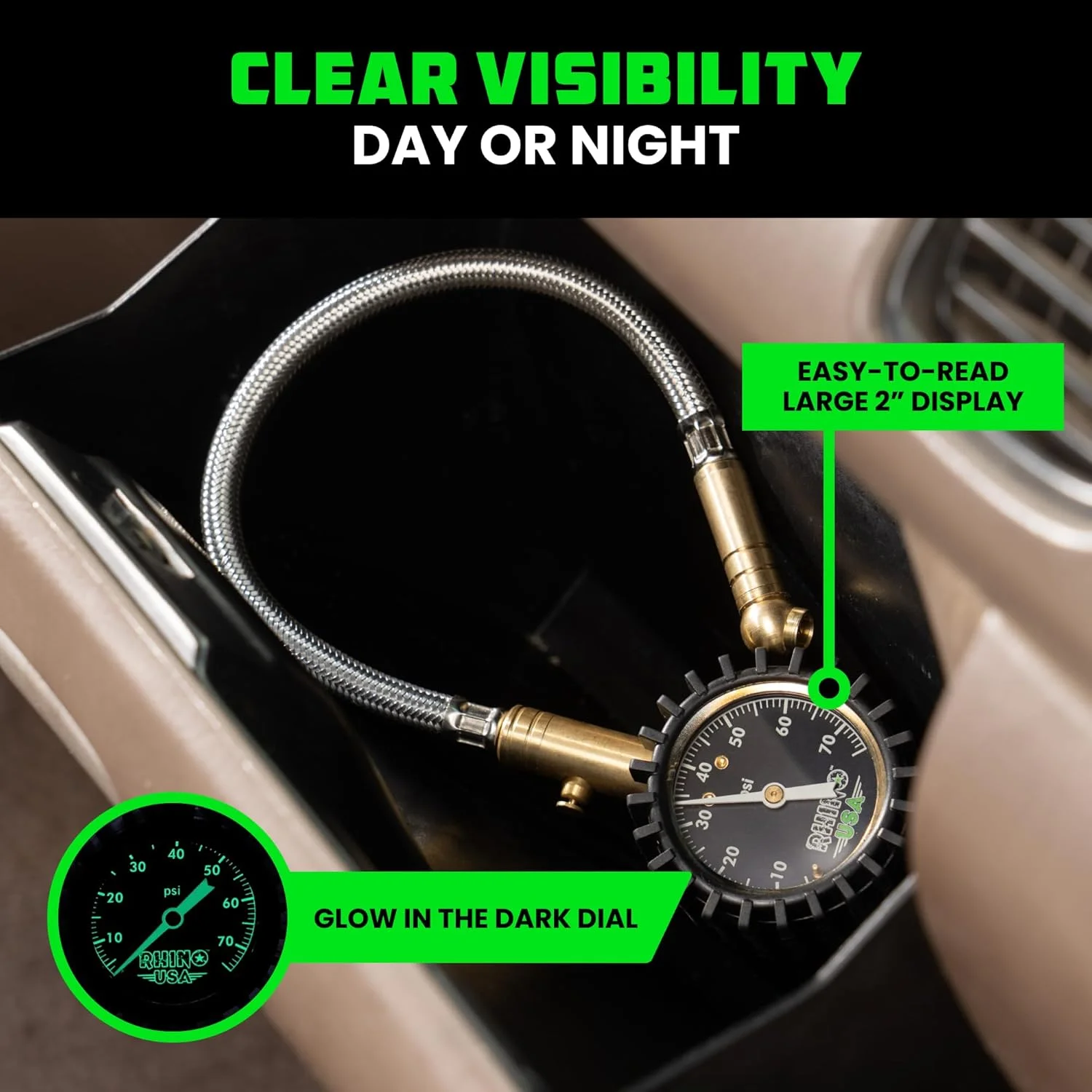 فشارسنج لاستیک سنگین RHINO USA (0-75 PSI) - دارای گواهی ANSI B40.1، صفحه نمایش بزرگ 2 اینچی با قابلیت خواندن آسان، شیلنگ بافته شده ممتاز، سخت افزار برنجی جامد، بهترین برای هر خودرو، کامیون، موتور سیکلت، RV فشارسنج لاستیک سنگین RHINO USA (0-75 PSI) - دارای گواهی ANSI B40.1، صفحه نمایش بزرگ 2 اینچی با قابلیت خواندن آسان، شیلنگ بافته شده ممتاز، سخت افزار برنجی جامد، بهترین برای هر خودرو، کامیون، موتور سیکلت، RV