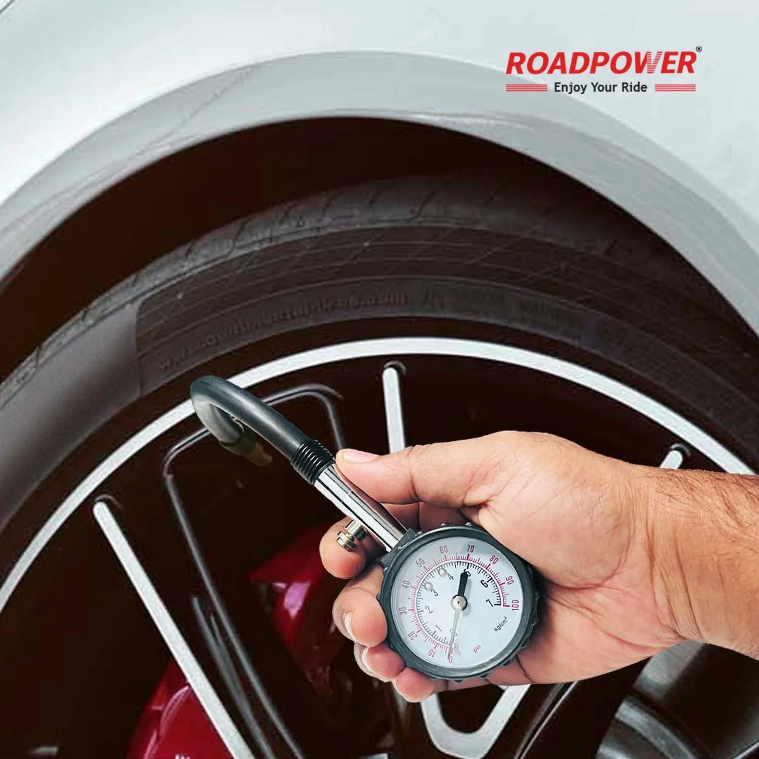 فشارسنج تایر ROADPOWER 4x4 با دقت 100 PSI - مناسب برای خودروها، کامیون ها، SUV، موتورسیکلت ها... مدل: RP-GAU-708