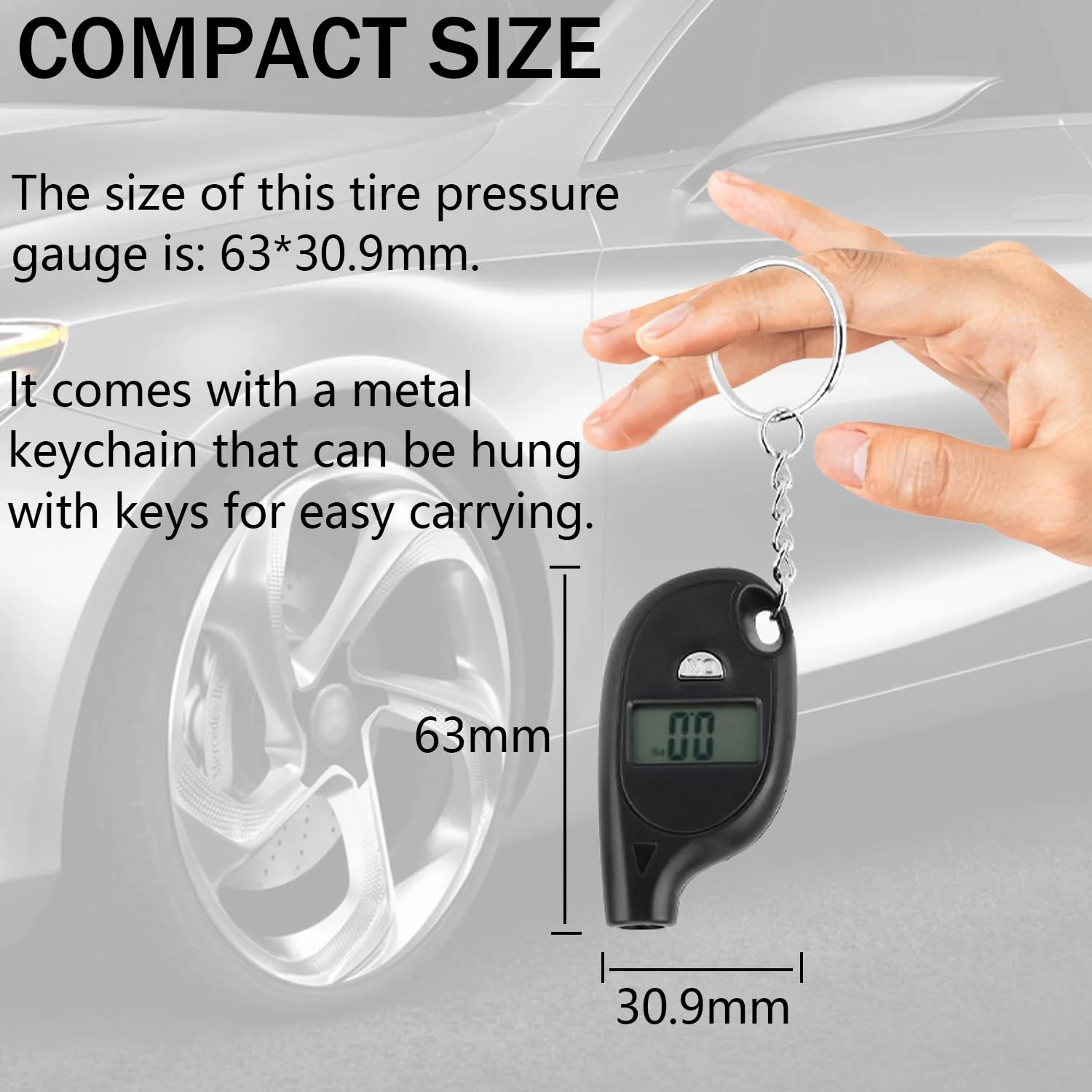 مینی فشارسنج تایر، 5-150PSI فشارسنج دیجیتال LCD تایر با جاکلیدی