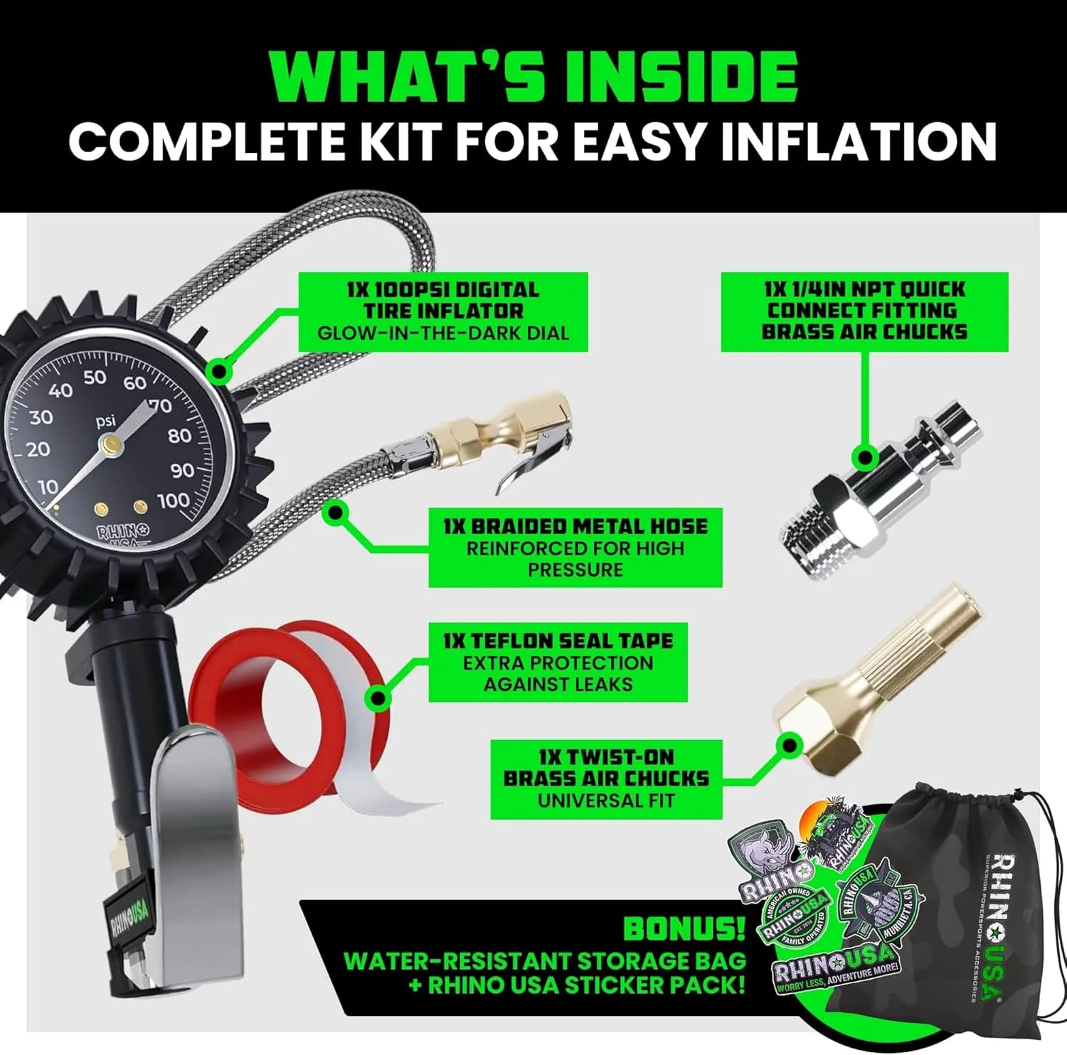 گیج تنظیم باد تایر راینو USA مدل RGAUGE-0150 گیج تنظیم باد تایر راینو USA مدل RGAUGE-0150