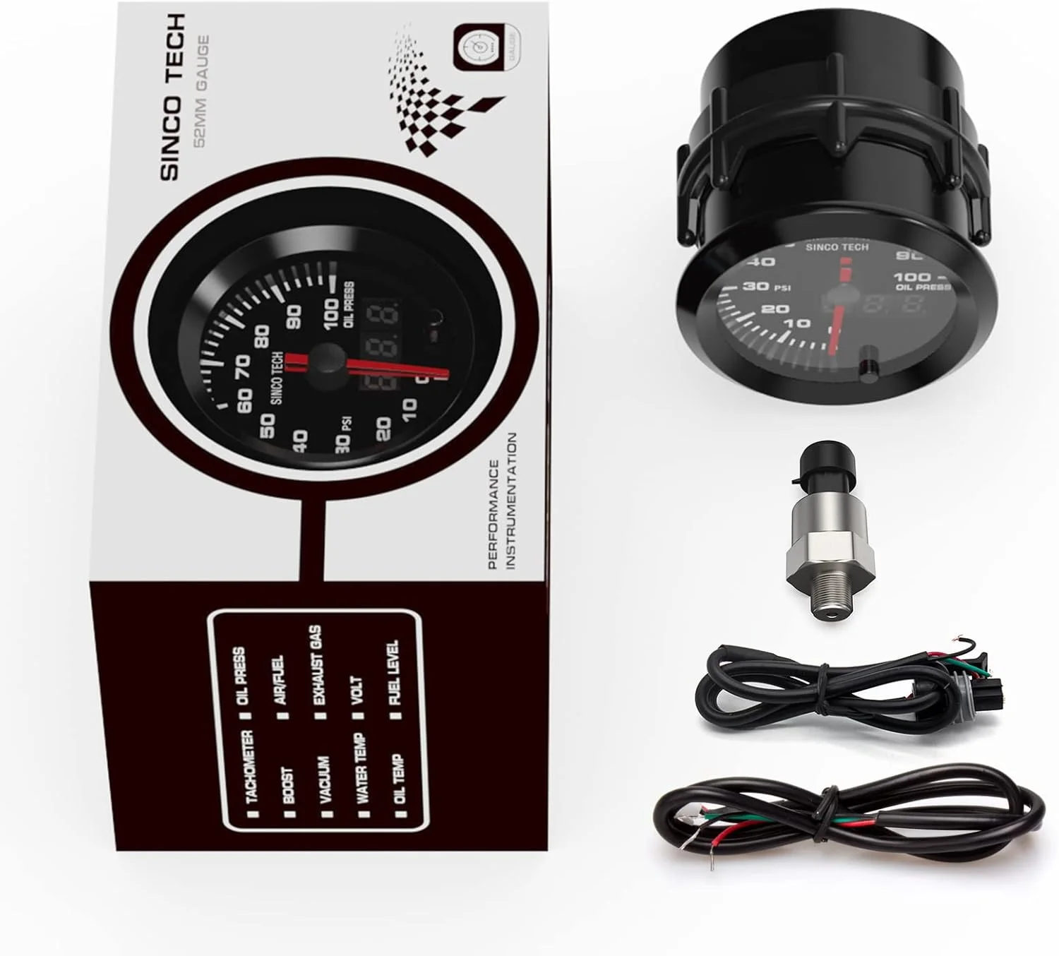 گیج فشار روغن خودرو SINCO TECH، 52 میلی‌متری، نمایشگر دیجیتال، نشانگر LED هفت رنگ، کیت گیج فشار روغن 12 ولت، یونیورسال (گیج فشار روغن)…