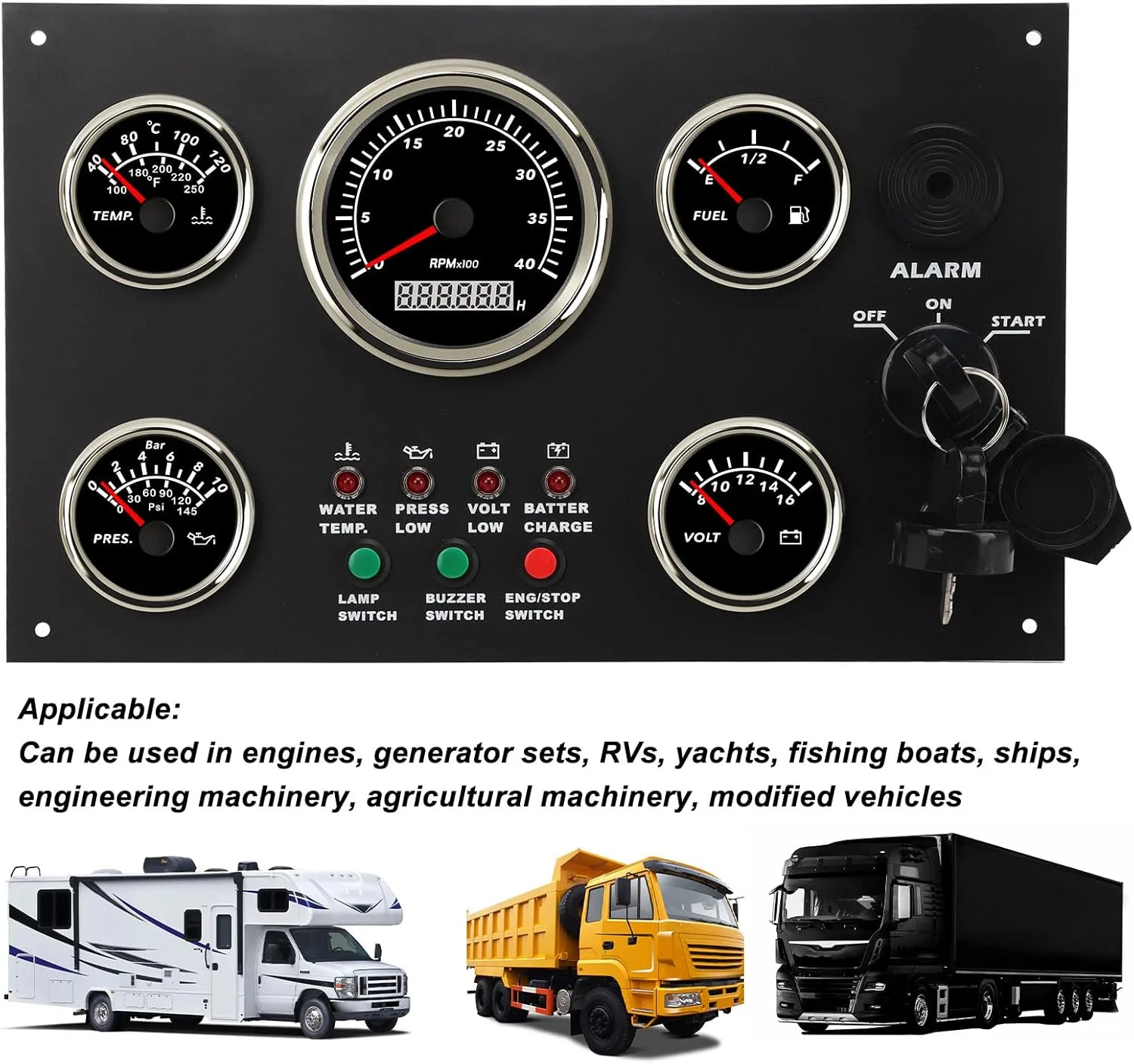 مجموعه نشانگر دیجیتال، پنل نشانگر ولتاژ روغن آب 52 میلیمتری 82 میلیمتری با فشار روغن، نمایشگر سرعت موتور IP67 ضد آب 5 مجموعه نشانگر داشبورد برای قایق، قایق تفریحی و غیره مجموعه نشانگر دیجیتال، پنل نشانگر ولتاژ روغن آب 52 میلیمتری 82 میلیمتری با فشار روغن، نمایشگر سرعت موتور IP67 ضد آب 5 مجموعه نشانگر داشبورد برای قایق، قایق تفریحی و غیره
