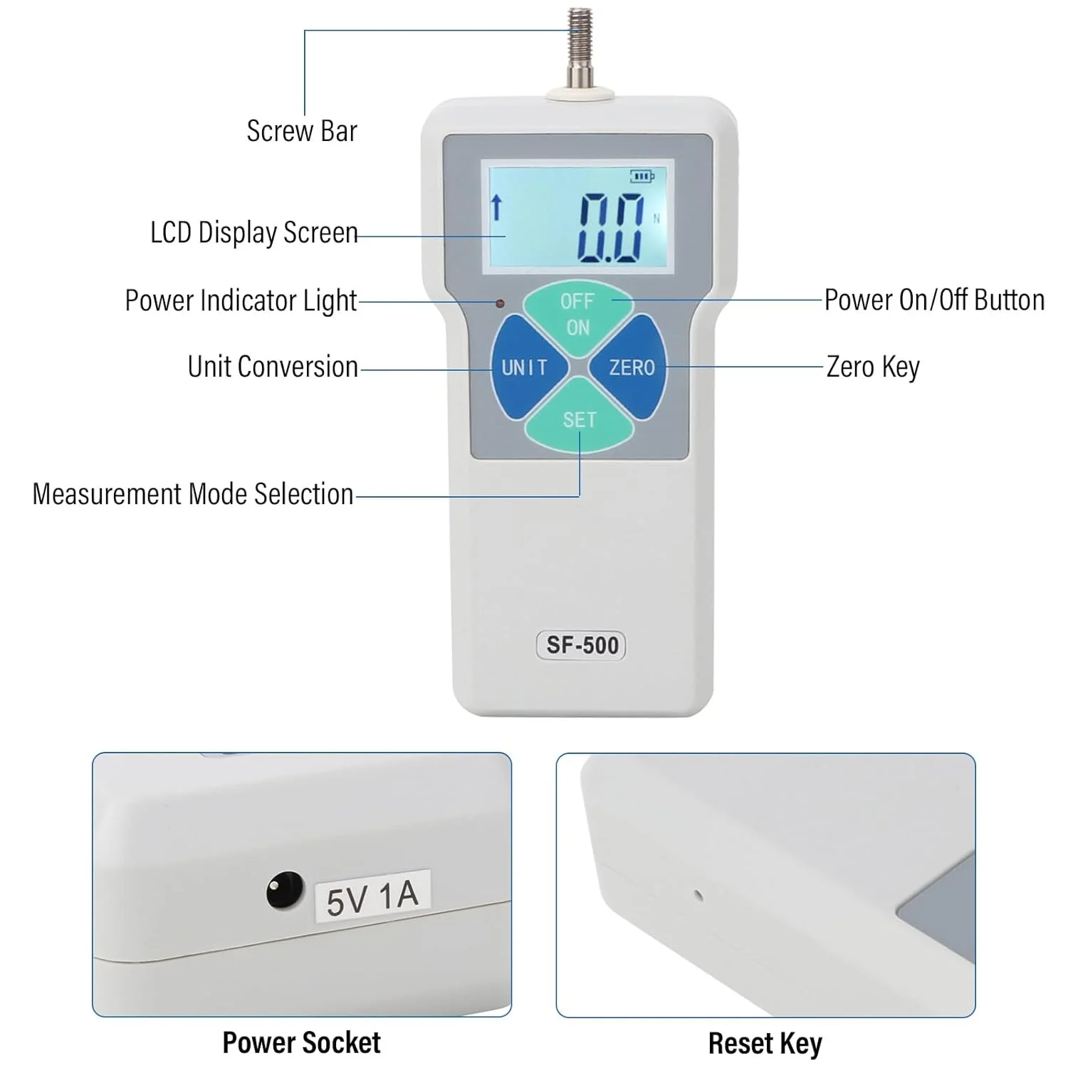 نیروسنج دیجیتال SF-500، 500 نیوتن، 100-240 ولت (دوشاخه آمریکایی) نیروسنج دیجیتال SF-500، 500 نیوتن، 100-240 ولت (دوشاخه آمریکایی)