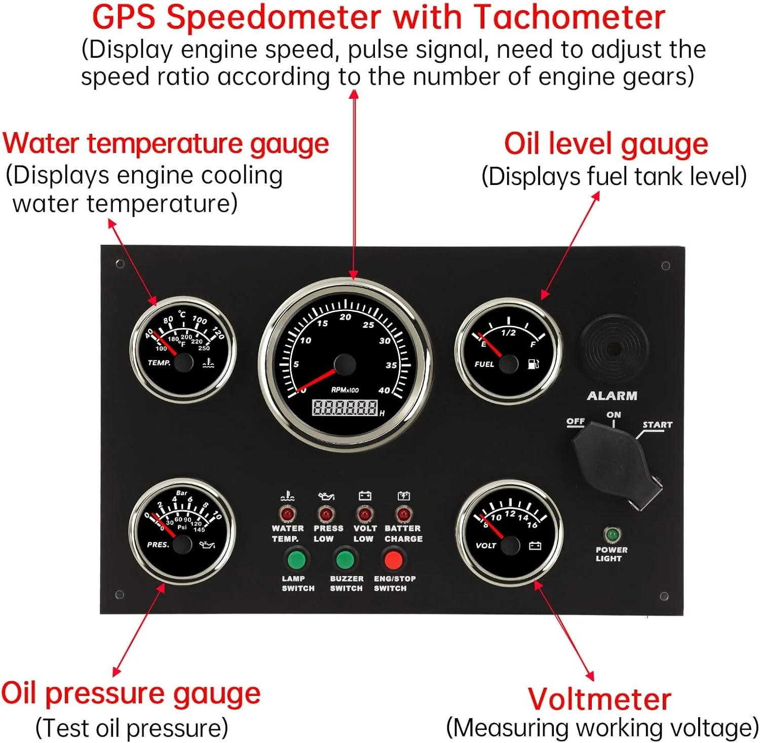 مجموعه نشانگر دیجیتال، پنل نشانگر ولتاژ روغن آب 52 میلیمتری 82 میلیمتری با فشار روغن، نمایشگر سرعت موتور IP67 ضد آب 5 مجموعه نشانگر داشبورد برای قایق، قایق تفریحی و غیره مجموعه نشانگر دیجیتال، پنل نشانگر ولتاژ روغن آب 52 میلیمتری 82 میلیمتری با فشار روغن، نمایشگر سرعت موتور IP67 ضد آب 5 مجموعه نشانگر داشبورد برای قایق، قایق تفریحی و غیره