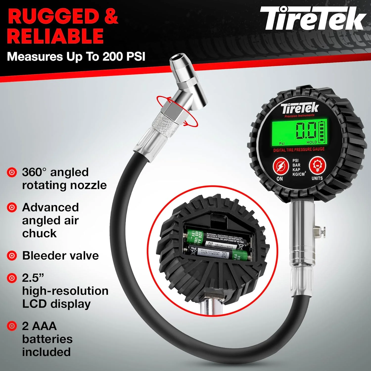 فشارسنج دیجیتال تایر (0-200 PSI) - فشارسنج تایر سنگین (استیل ضد زنگ) - دارای گواهی MotCertified ANSI - خواندن آسان - فشارسنج هوا - فشارسنج تایر دوچرخه و موتورسیکلت فشارسنج دیجیتال تایر (0-200 PSI) - فشارسنج تایر سنگین (استیل ضد زنگ) - دارای گواهی MotCertified ANSI - خواندن آسان - فشارسنج هوا - فشارسنج تایر دوچرخه و موتورسیکلت