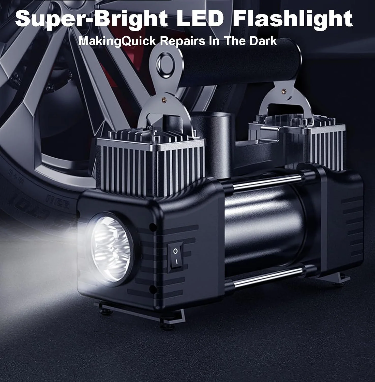 پمپ باد تایر قابل حمل، کمپرسور هوای دو سیلندر سنگین 12 ولت با فشار 150 PSI به همراه فشارسنج دیجیتال و چراغ LED مناسب خودروهای پیکاپ، شاسی بلند، آفرود و ATV با قابلیت خاموشی خودکار و سرعت 4 برابر پمپ باد تایر قابل حمل، کمپرسور هوای دو سیلندر سنگین 12 ولت با فشار 150 PSI به همراه فشارسنج دیجیتال و چراغ LED مناسب خودروهای پیکاپ، شاسی بلند، آفرود و ATV با قابلیت خاموشی خودکار و سرعت 4 برابر