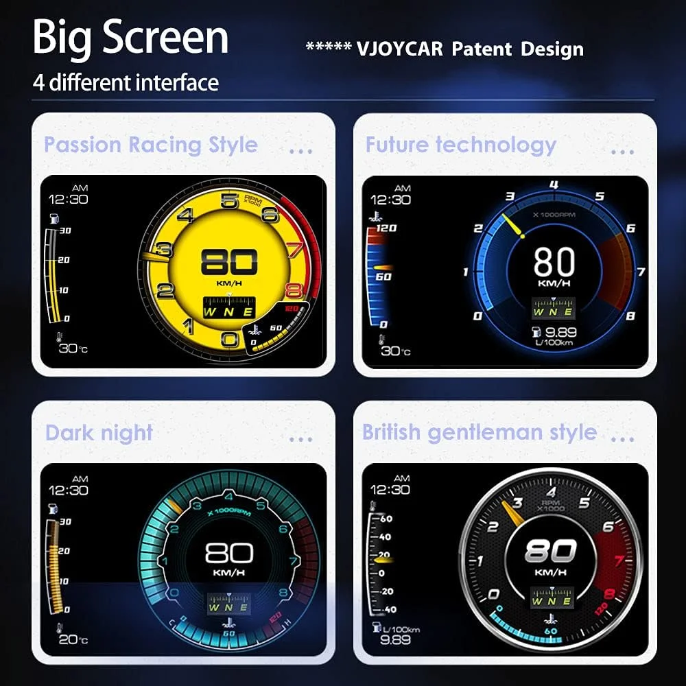 نمایشگر سرعت جدید HUD، نمایشگر سه گانه همزمان، خوشه سنج OBD2 دو تراشه + سرعت سنج GPS جهانی، سرعت سنج دیجیتال دور موتور، دمای خنک کننده، دمای روغن، فشار توربو