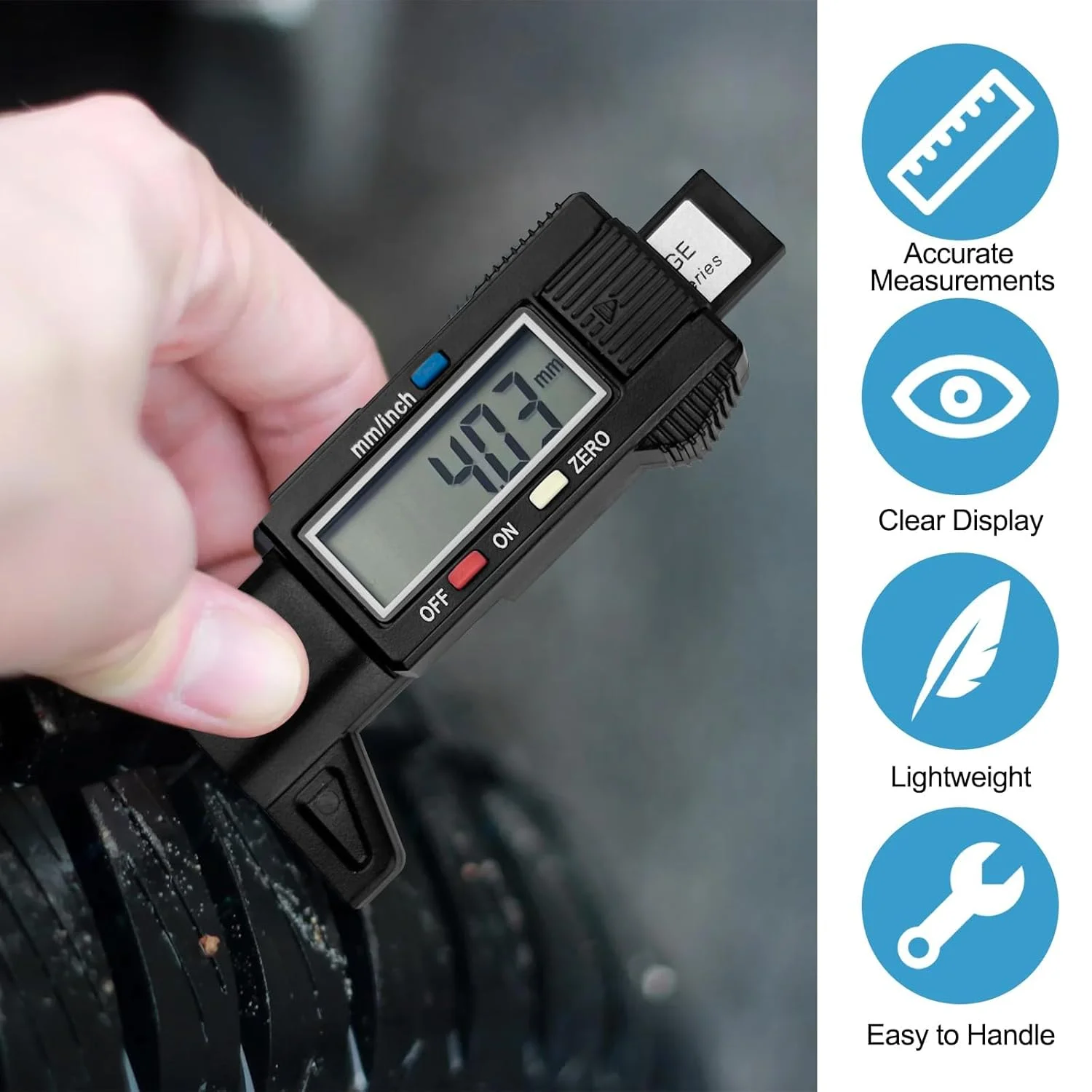 عمق سنج آج تایر OSHIMA، عمق سنج دیجیتال آج تایر با صفحه نمایش LCD، 0-25.6 میلی متر، خواندن آسان، اندازه قابل حمل، مناسب برای اتومبیل، کامیون، موتور سیکلت