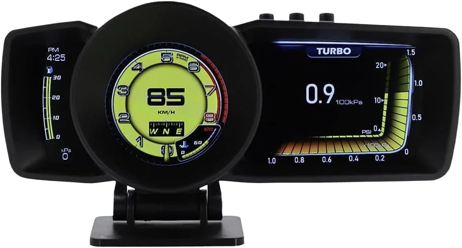 نمایشگر سرعت جدید HUD، نمایشگر سه صفحه ای همزمان، خوشه سنج OBD2 دو تراشه ای + سرعت سنج جهانی GPS، سرعت سنج دیجیتال دور موتور، دمای روغن خنک کننده، فشار توربو