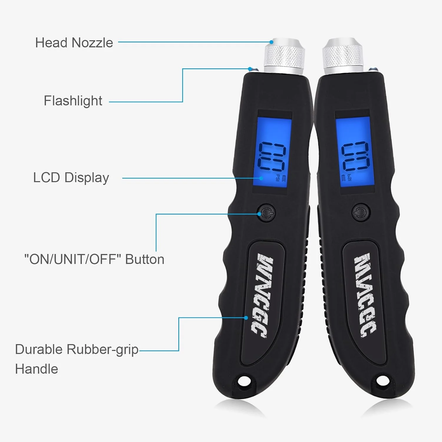 فشارسنج دیجیتال تایر، 230 PSI، دارای 4 مدل، فشارسنج بادی سنگین با صفحه نمایش LCD بزرگتر با نور پس زمینه و چراغ قوه فشارسنج دیجیتال تایر، 230 PSI، دارای 4 مدل، فشارسنج بادی سنگین با صفحه نمایش LCD بزرگتر با نور پس زمینه و چراغ قوه