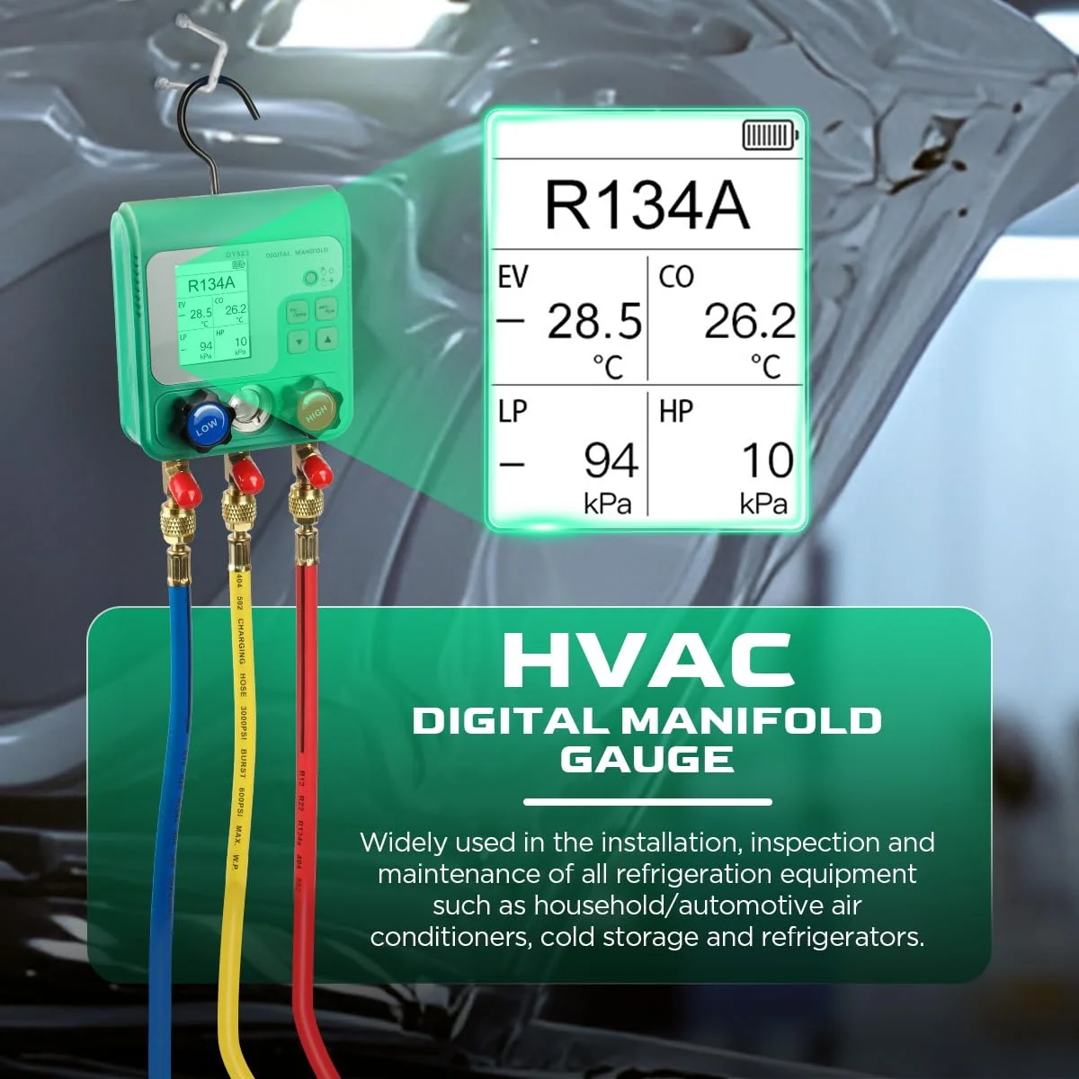 گیج HVAC یوانری، گیج دیجیتال مانیفولد 92 مبرد، مجموعه گیج مانیفولد HVAC گیج های R134A R410A، کیت گیج های AC با شیلنگ، تست فشار و خلاء گیج دیجیتال مبرد با صفحه نمایش رنگی HD 2.4 اینچی گیج HVAC یوانری، گیج دیجیتال مانیفولد 92 مبرد، مجموعه گیج مانیفولد HVAC گیج های R134A R410A، کیت گیج های AC با شیلنگ، تست فشار و خلاء گیج دیجیتال مبرد با صفحه نمایش رنگی HD 2.4 اینچی