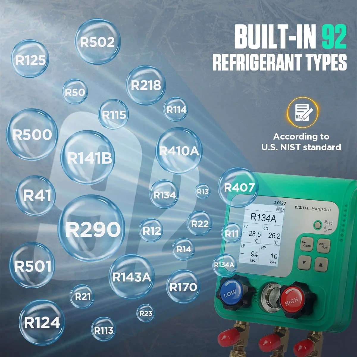 گیج HVAC یوانری، گیج دیجیتال مانیفولد 92 مبرد، مجموعه گیج مانیفولد HVAC گیج های R134A R410A، کیت گیج های AC با شیلنگ، تست فشار و خلاء گیج دیجیتال مبرد با صفحه نمایش رنگی HD 2.4 اینچی گیج HVAC یوانری، گیج دیجیتال مانیفولد 92 مبرد، مجموعه گیج مانیفولد HVAC گیج های R134A R410A، کیت گیج های AC با شیلنگ، تست فشار و خلاء گیج دیجیتال مبرد با صفحه نمایش رنگی HD 2.4 اینچی