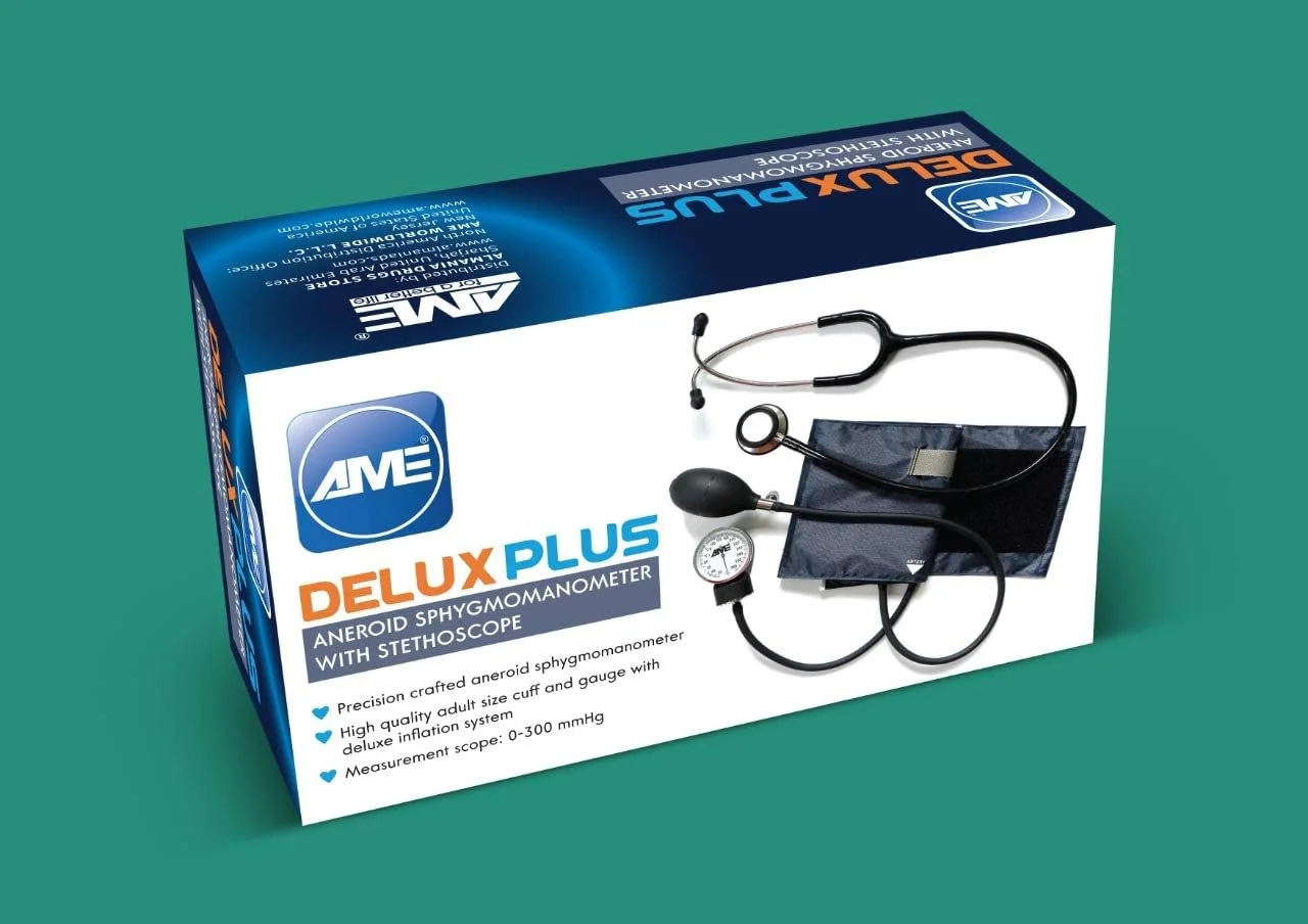 فشارسنج عقربه ای دِلوکس پلاس AME به همراه گوشی پزشکی و کلید تنظیم