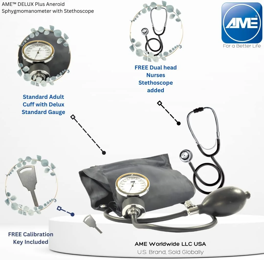 فشارسنج عقربه ای دِلوکس پلاس AME به همراه گوشی پزشکی و کلید تنظیم