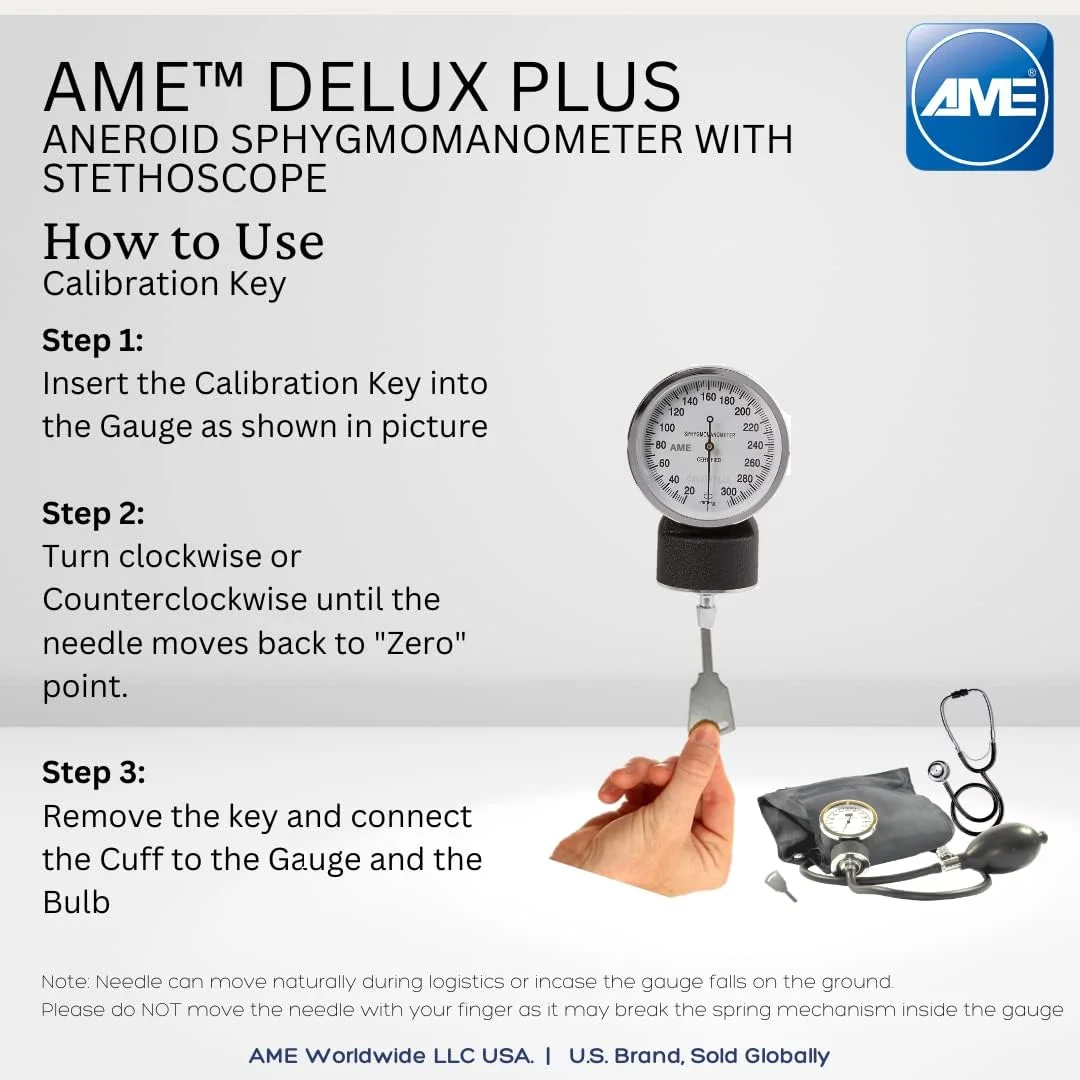 فشارسنج عقربه ای دِلوکس پلاس AME به همراه گوشی پزشکی و کلید تنظیم