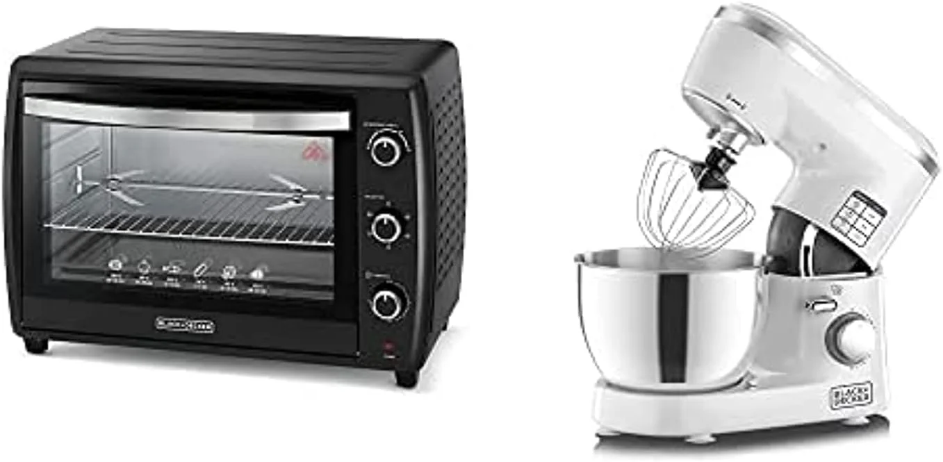 آون توستر 70 لیتری دو جداره بلک اند دکر با قابلیت جوجه گردان برای تست کردن/پختن/گریل کردن + همزن کاسه دار 1000 وات 6 سرعته بلک اند دکر با کاسه استیل ضد زنگ