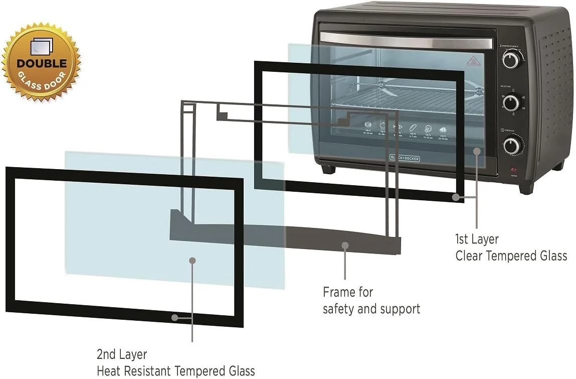 آون توستر بلک اند دکر، 2200 وات، 70 لیتر، ترموستات قابل تنظیم 90-230 درجه سانتیگراد، گریل دوبل با فن، درب شیشه ای ایمن، عملکرد جوجه گردان، فضای داخلی استیل ضد زنگ، مشکی - TRO70RDG-B5 آون توستر بلک اند دکر، 2200 وات، 70 لیتر، ترموستات قابل تنظیم 90-230 درجه سانتیگراد، گریل دوبل با فن، درب شیشه ای ایمن، عملکرد جوجه گردان، فضای داخلی استیل ضد زنگ، مشکی - TRO70RDG-B5