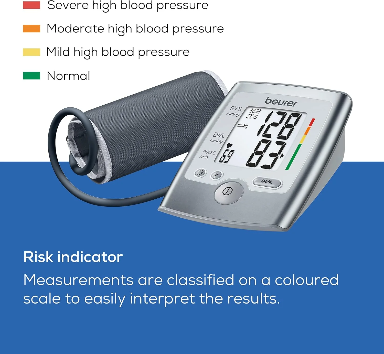 فشارسنج بازویی بیورر مدل BM 35، دارای نشانگر ریسک و تشخیص آریتمی، 2 x 60 حافظه کاربری، محاسبه میانگین فشار خون، مناسب برای دور بازو 22-36 سانتی متر فشارسنج بازویی بیورر مدل BM 35، دارای نشانگر ریسک و تشخیص آریتمی، 2 x 60 حافظه کاربری، محاسبه میانگین فشار خون، مناسب برای دور بازو 22-36 سانتی متر