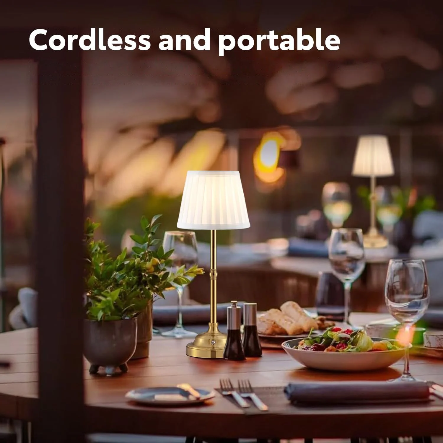 چراغ رومیزی قابل حمل بی سیم، چراغ رومیزی با سایه پارچه ای، روشنایی قابل شارژ با باتری، نور قابل تنظیم برای اتاق غذاخوری، اتاق خواب، کنار تخت، بار، چراغ خواب، کمپینگ، بالکن