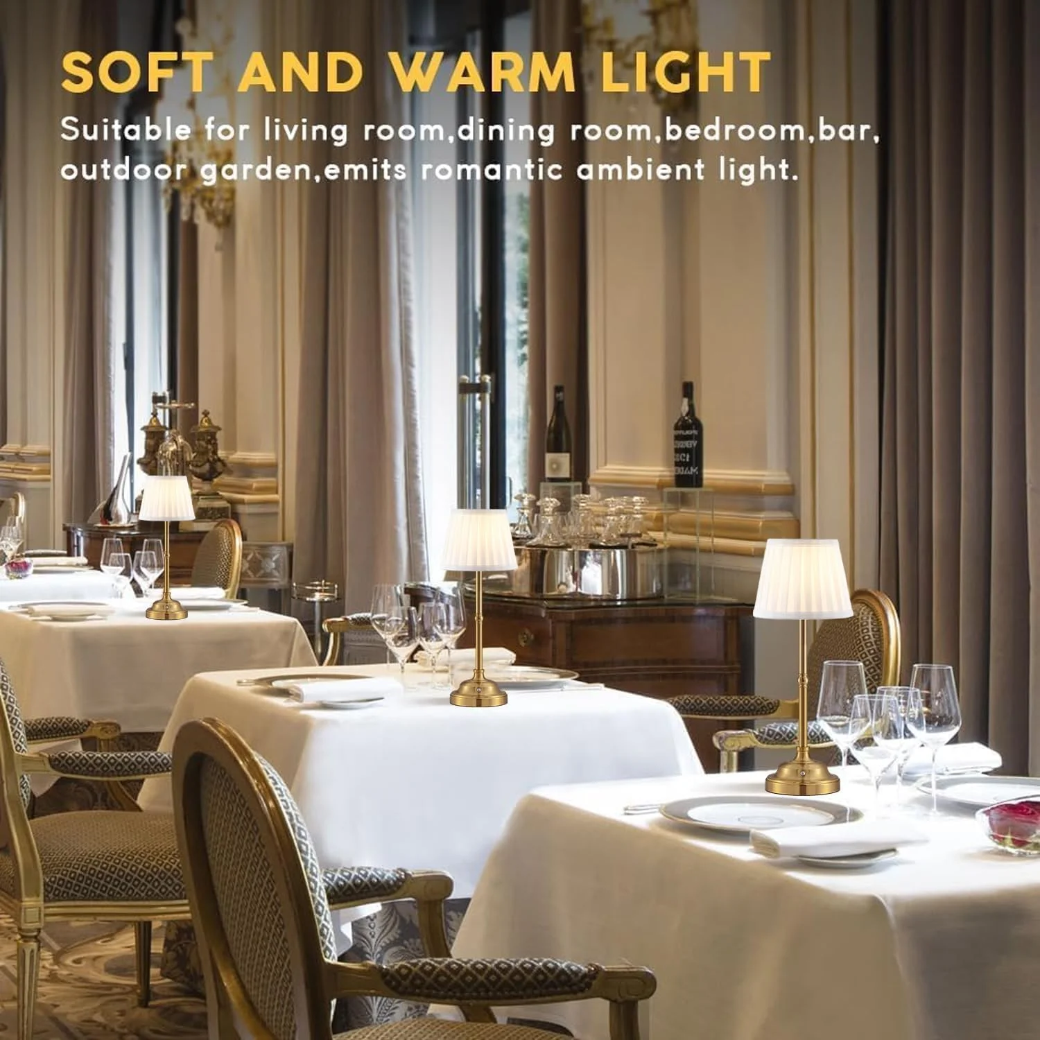 چراغ رومیزی قابل حمل بی سیم، چراغ رومیزی با سایه پارچه ای، روشنایی قابل شارژ با باتری، نور قابل تنظیم برای اتاق غذاخوری، اتاق خواب، کنار تخت، بار، چراغ خواب، کمپینگ، بالکن