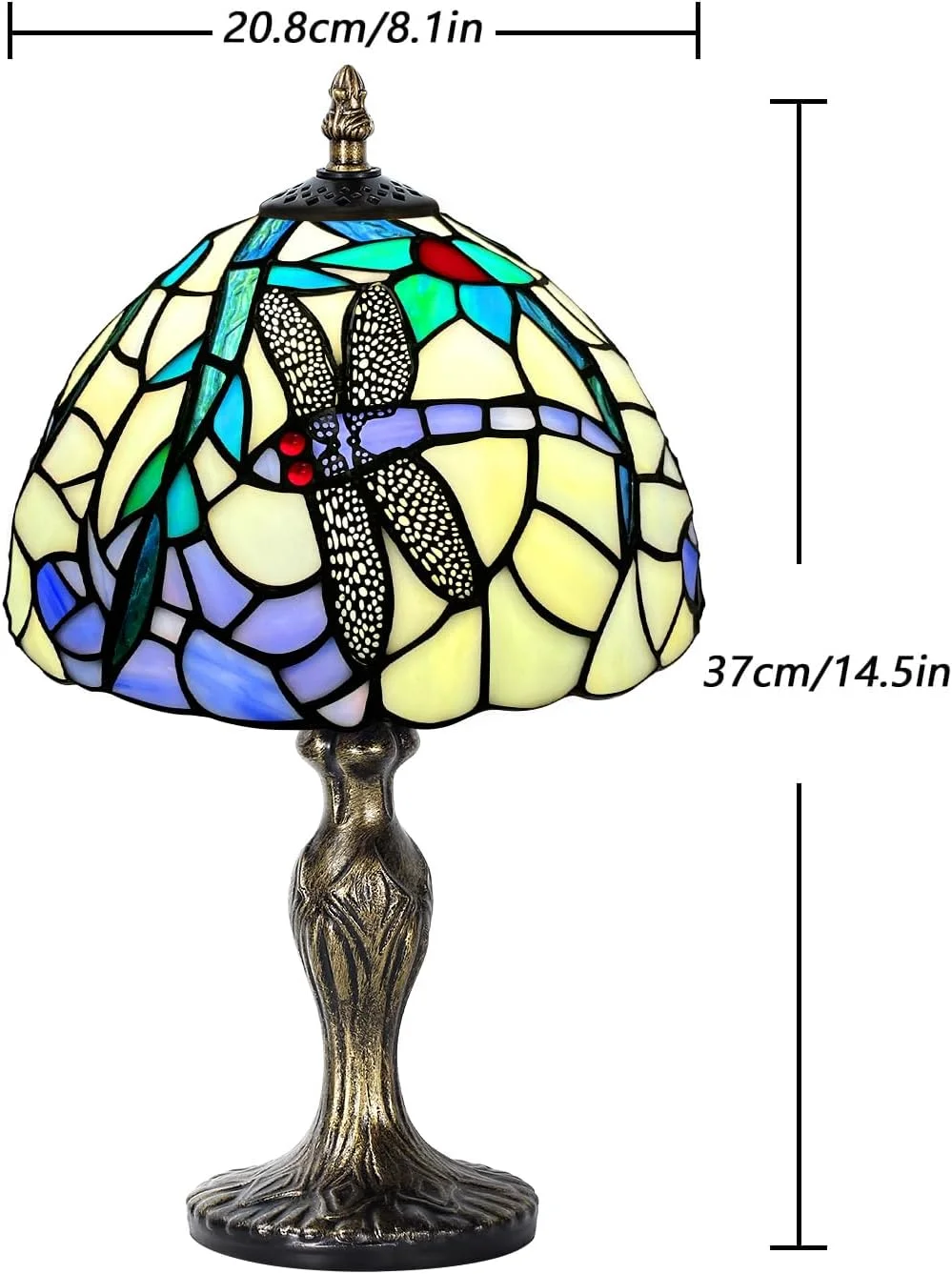 چراغ رومیزی شیشه ای رنگی MIAOKE، چراغ رومیزی به سبک مهره های کریستالی شیشه ای رنگی، چراغ خواب رومیزی دست ساز، چراغ مطالعه کنار تخت، هدیه هنری عتیقه برای اتاق نشیمن، اتاق خواب، مطالعه، قفسه کتاب