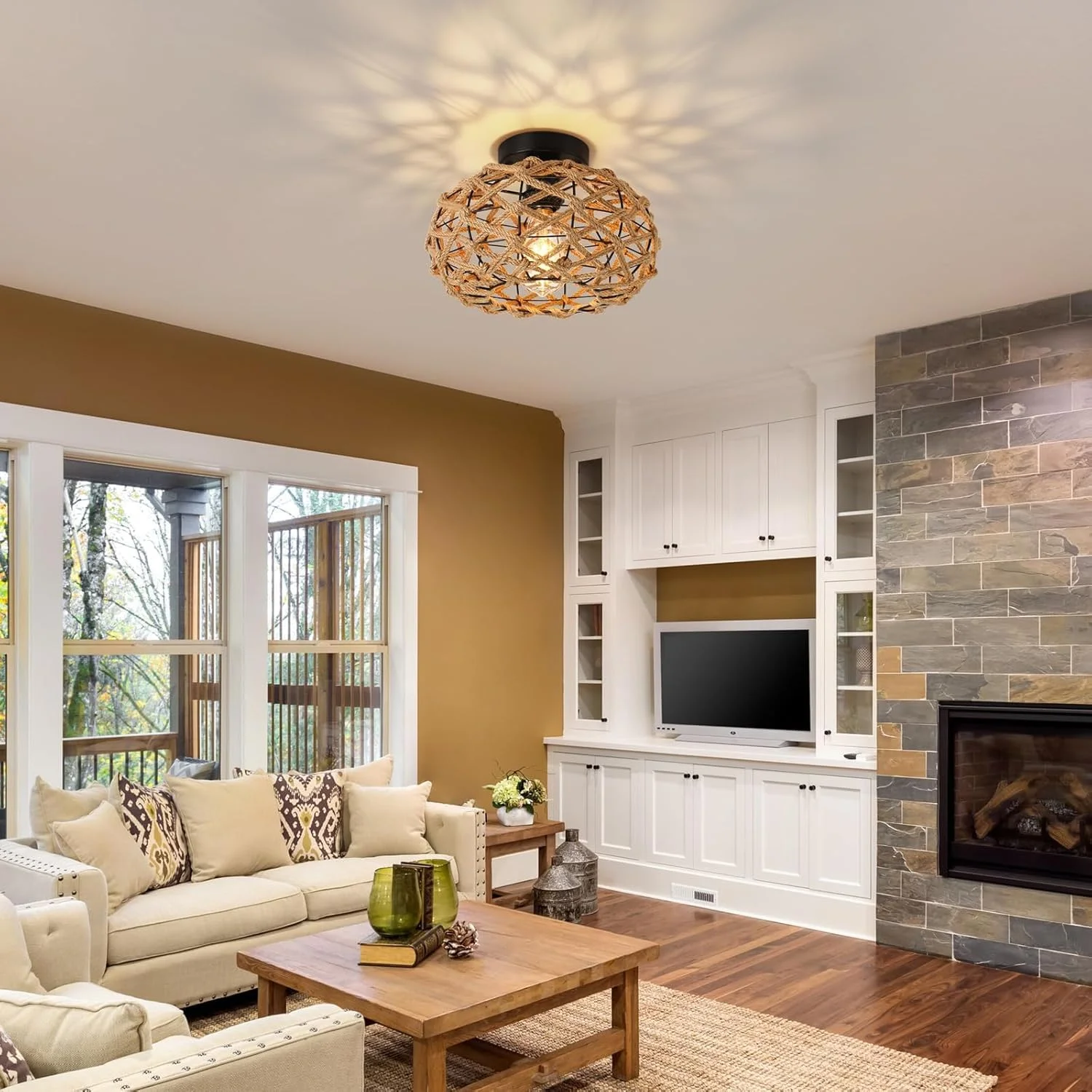 چراغ سقفی حصیری NALACAL، چراغ سقفی نیمه فرورفته بافته شده، مناسب برای خانه های روستایی، ساحلی، اتاق خواب بوهمی، راهرو و آشپزخانه