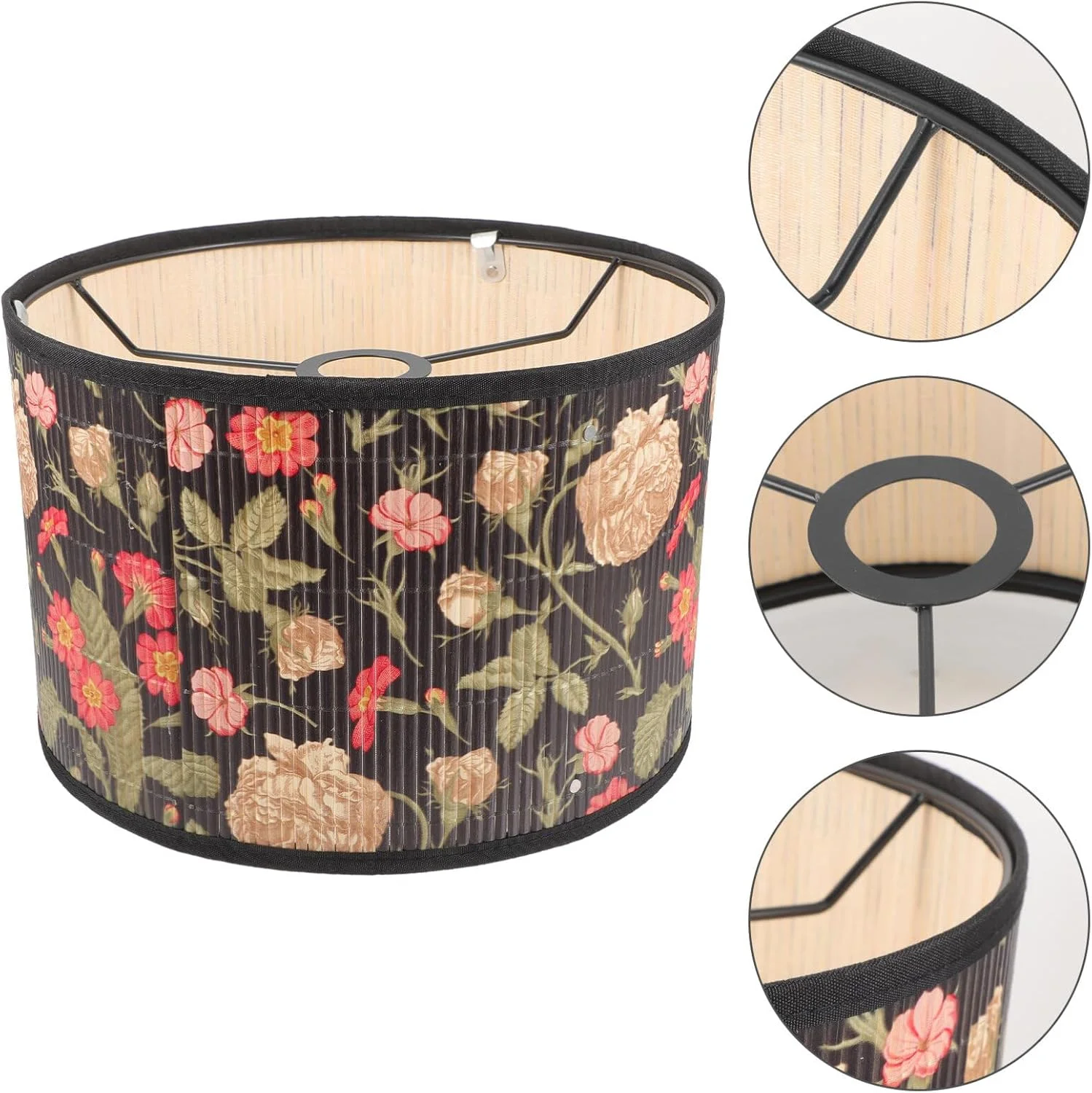 آباژور بامبو OSALADI، آباژور استوانه ای طرح قدیمی، پوشش چراغ گیره ای برای لوستر، چراغ ایستاده و چراغ رومیزی - مدل B