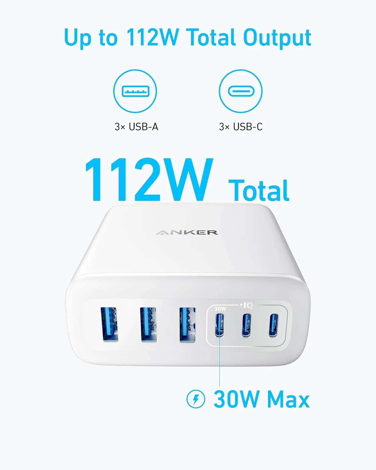 شارژر رومیزی انکر، شارژر سریع USB C، ایستگاه شارژ 6 پورت 112 واتی، برای آیفون، آیپد، مک بوک، سامسونگ و غیره (کابل شامل نمی شود) شارژر رومیزی انکر، شارژر سریع USB C، ایستگاه شارژ 6 پورت 112 واتی، برای آیفون، آیپد، مک بوک، سامسونگ و غیره (کابل شامل نمی شود)