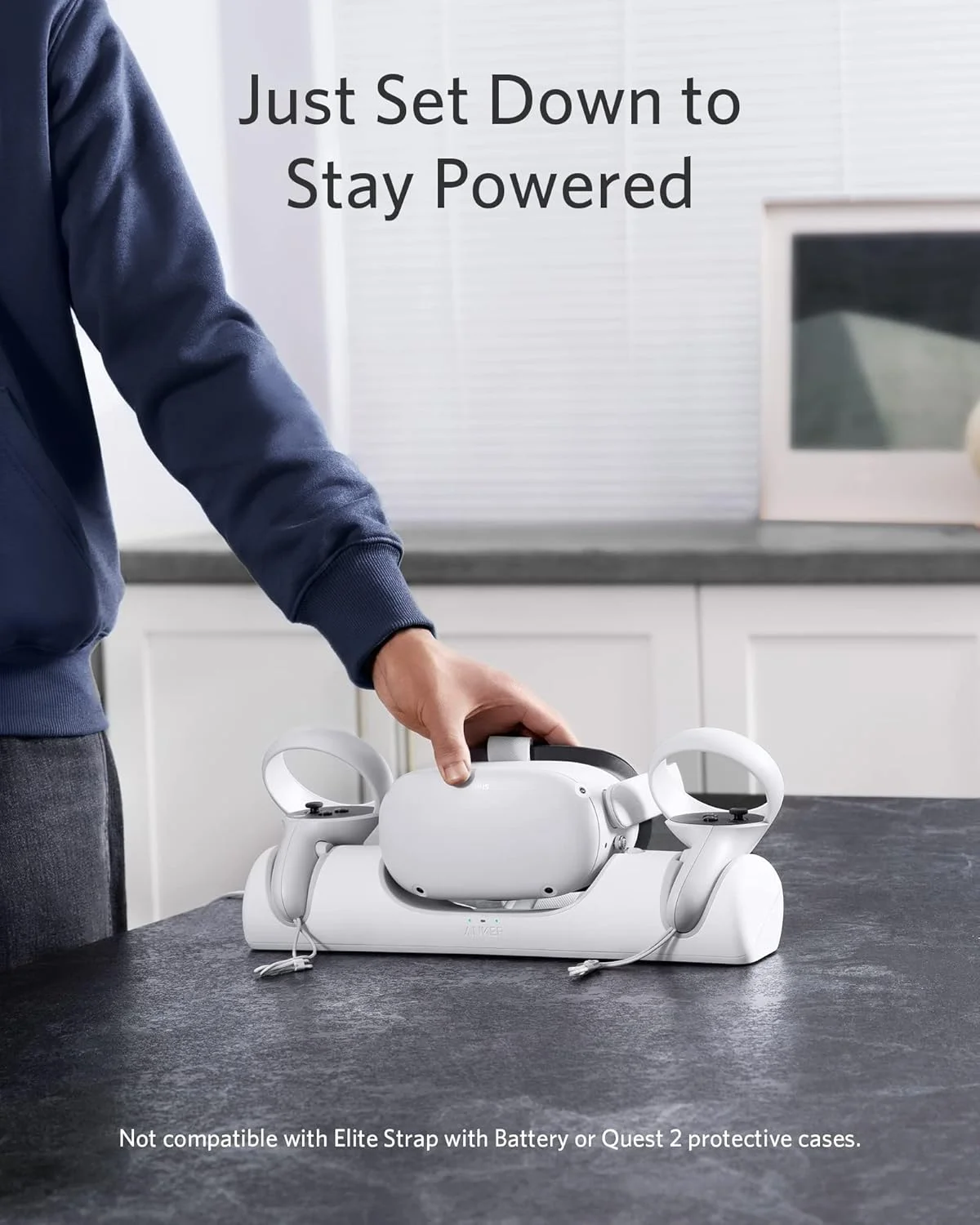 پایه شارژ Anker برای Oculus Quest 2، پایه شارژ دارای گواهی Oculus، پایه نگهدارنده هدست و جایگاه کنترلر با 2 باتری قابل شارژ، شارژر و کابل USB-C پایه شارژ Anker برای Oculus Quest 2، پایه شارژ دارای گواهی Oculus، پایه نگهدارنده هدست و جایگاه کنترلر با 2 باتری قابل شارژ، شارژر و کابل USB-C