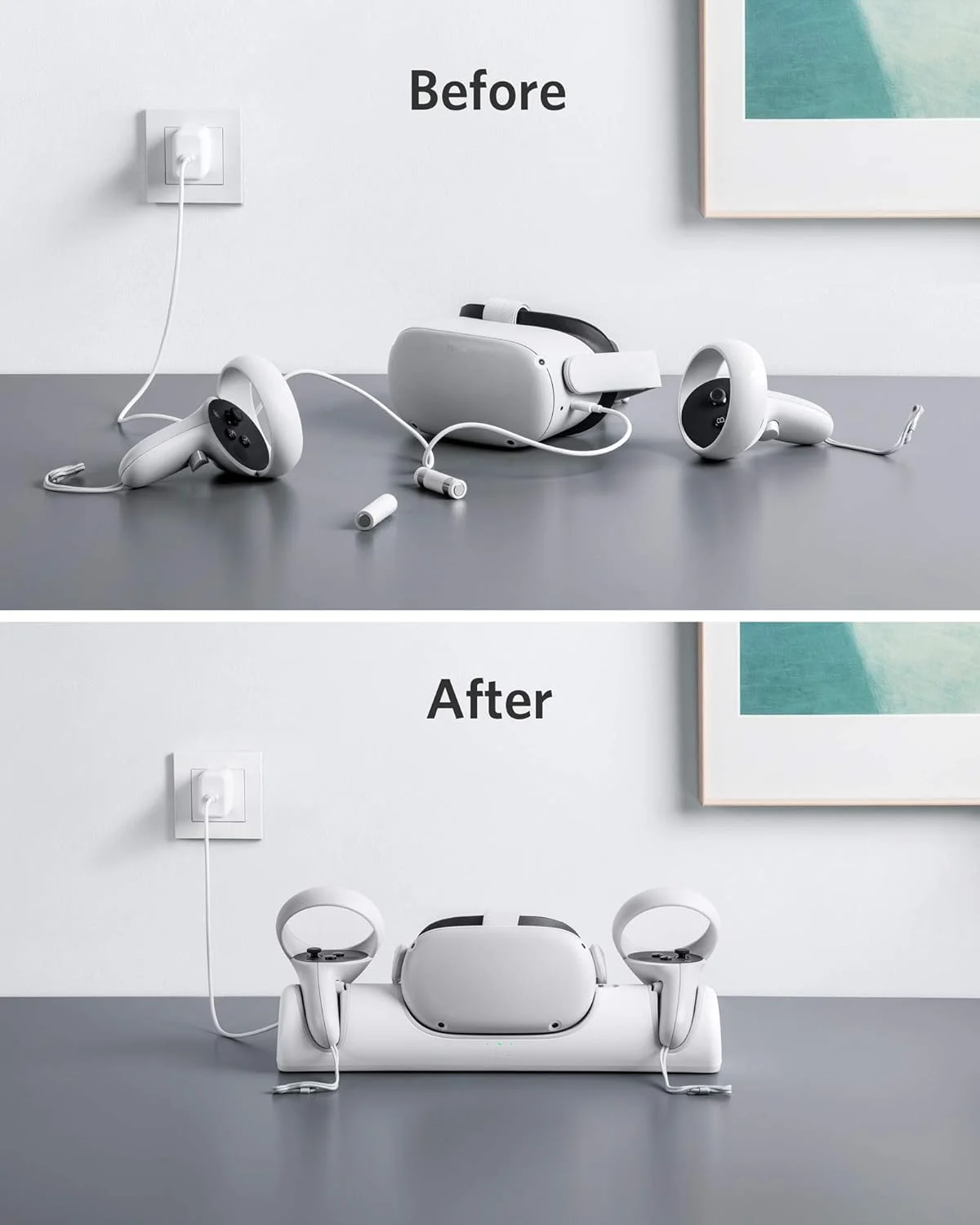 پایه شارژ Anker برای Oculus Quest 2، پایه شارژ دارای گواهی Oculus، پایه نگهدارنده هدست و جایگاه کنترلر با 2 باتری قابل شارژ، شارژر و کابل USB-C پایه شارژ Anker برای Oculus Quest 2، پایه شارژ دارای گواهی Oculus، پایه نگهدارنده هدست و جایگاه کنترلر با 2 باتری قابل شارژ، شارژر و کابل USB-C