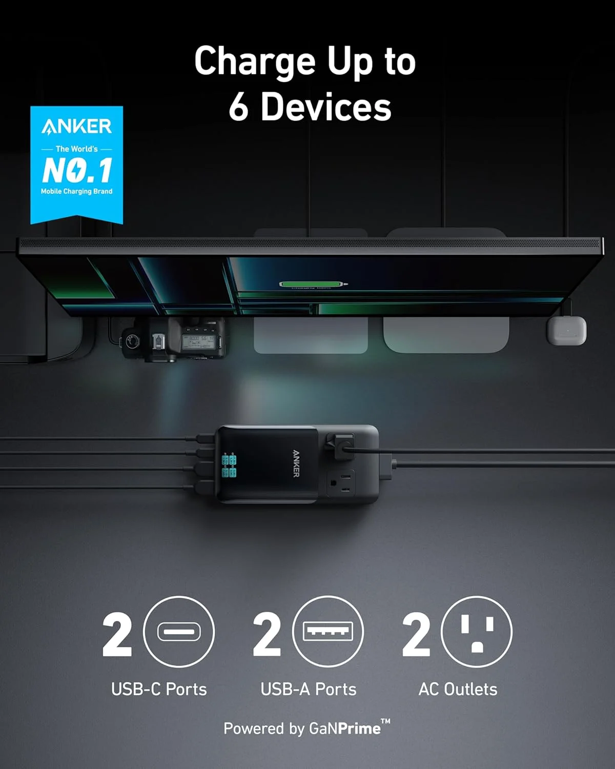 ایستگاه شارژ USB C انکر Prime 6 در 1، شارژر دیواری جمع و جور 140 واتی برای کار و مسافرت، کابل افزایش طول جداشدنی 1.5 متری با 6 پورت، برای آیفون 15/15 پلاس/15 پرو/15 پرو مکس (غیر باتری، غیر وایرلس)