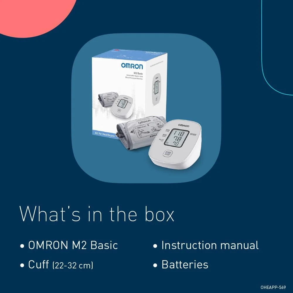 دستگاه فشار خون بازویی امرون مدل M2 Basic، دستگاه فشار خون خانگی با دقت بالینی، سازگار با سایز بازوهای کوچک تا بزرگسالان (سایز 17-42 سانتی متر)، دارای راهنمای بستن کاف دستگاه فشار خون بازویی امرون مدل M2 Basic، دستگاه فشار خون خانگی با دقت بالینی، سازگار با سایز بازوهای کوچک تا بزرگسالان (سایز 17-42 سانتی متر)، دارای راهنمای بستن کاف