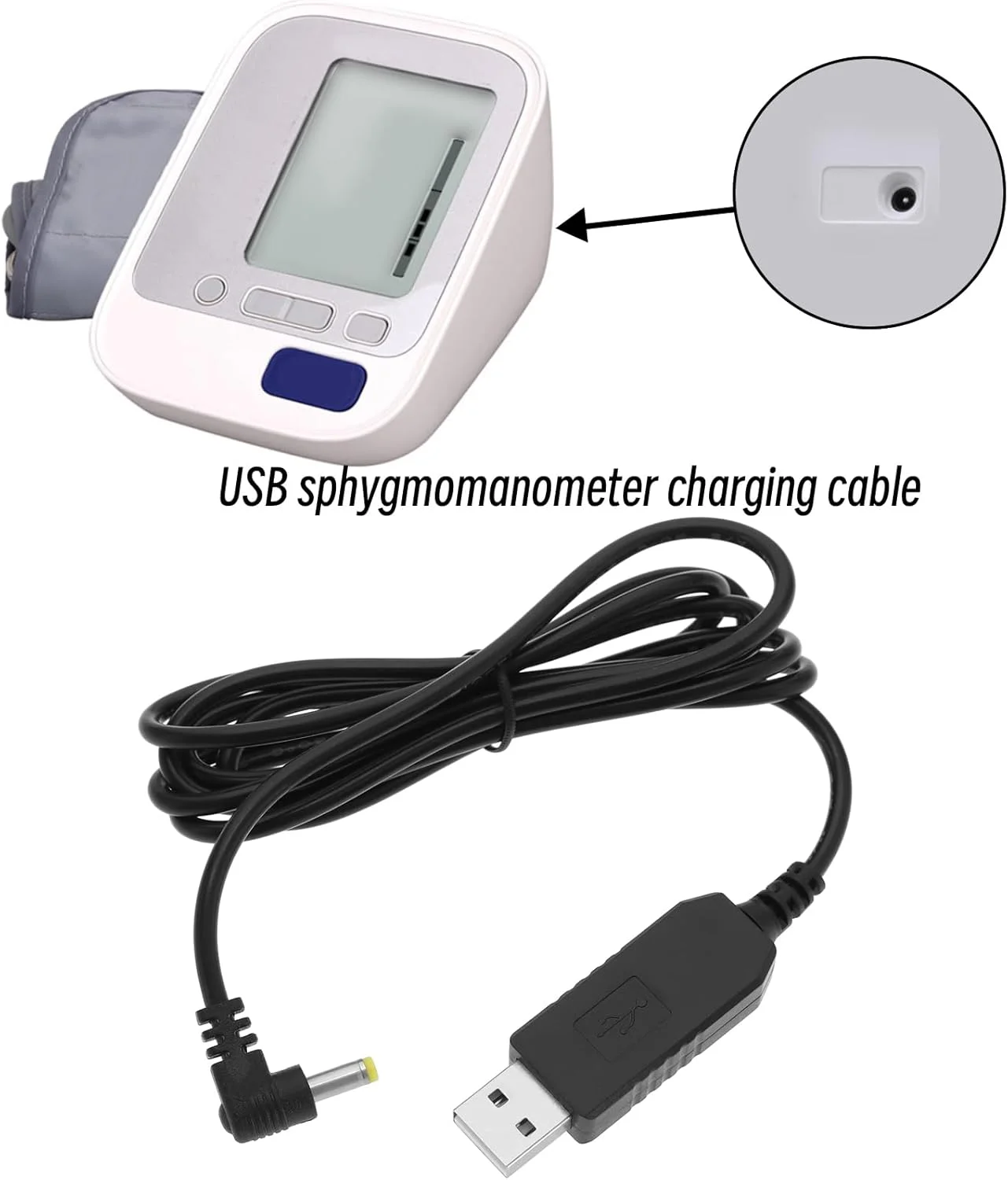دو عدد کابل شارژ USB دستگاه فشار خون سازگار با Omron M2/ M2 Basic/ M2 Classic، کابل USB آداپتور برق