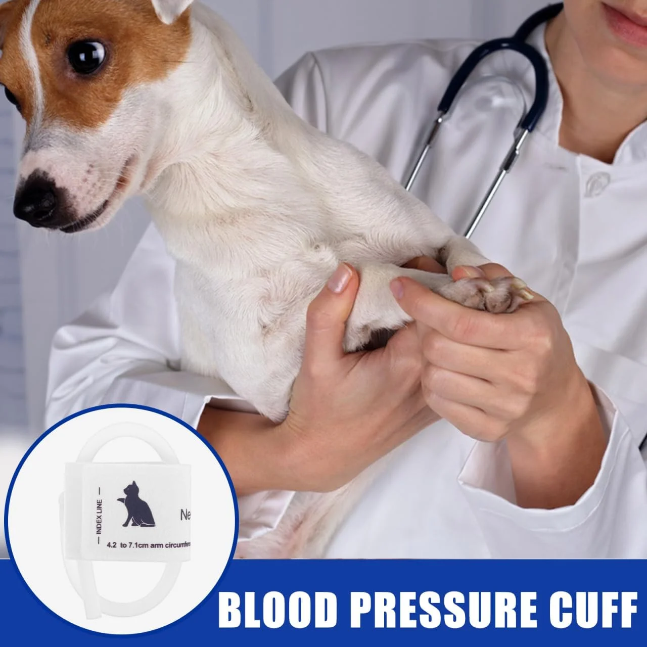 کاف فشار خون حیوانات خانگی پاپت پاپ، سایز یونیورسال، پارچه نبافته، مناسب گربه، سگ و سایر حیوانات، رنگ سفید