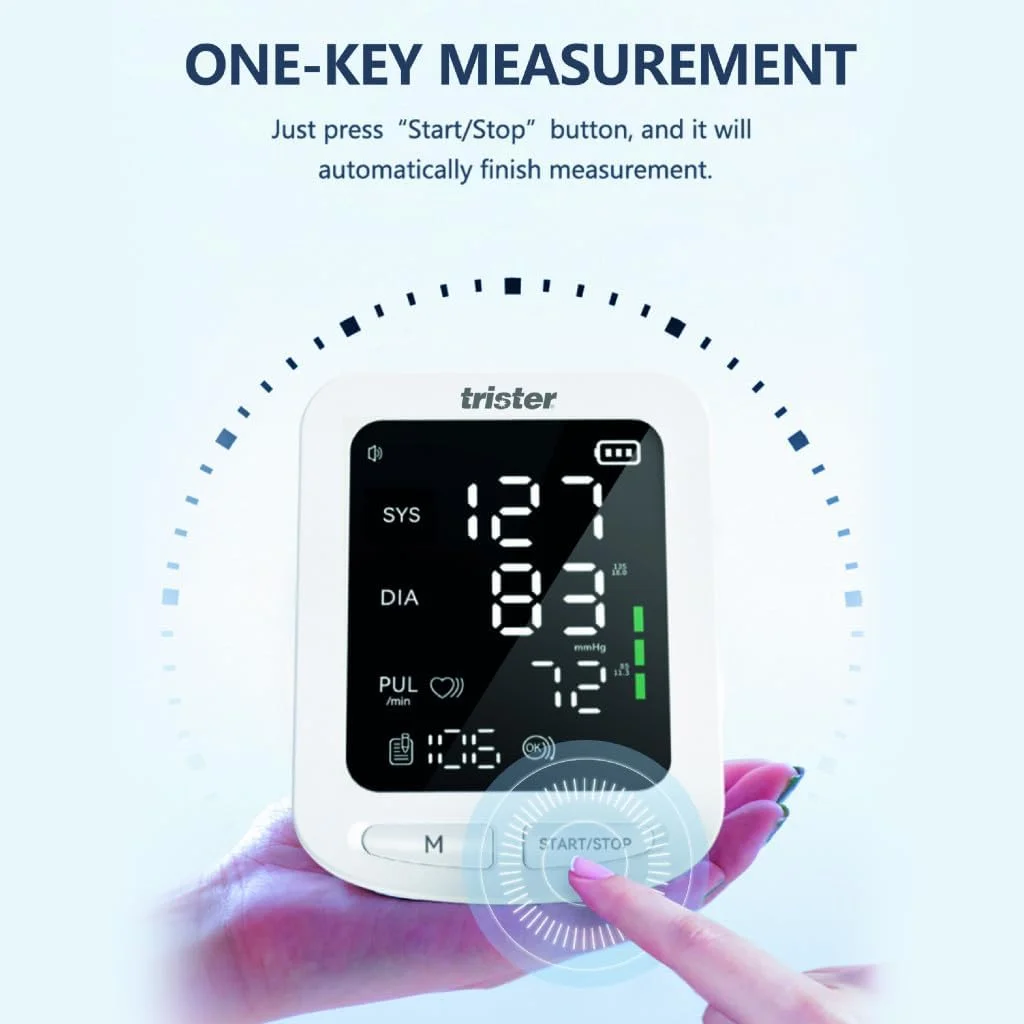 فشارسنج دیجیتال تریستر مدل TS‑300BP - 199 حافظه، بازوبند یونیورسال 22-43 سانتی‌متر، نمایشگر بزرگ، نشانگر ضربان قلب نامنظم