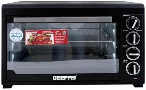 فر برقی 48 لیتری جیپاس مدل G04451 | دارای عملکرد کانوکشن و جوجه گردان، مناسب برای گریل کردن | تایمر 60 دقیقه ای با زنگ هشدار | المنت های حرارتی 2000 واتی از جنس استیل ضد زنگ | مشکی