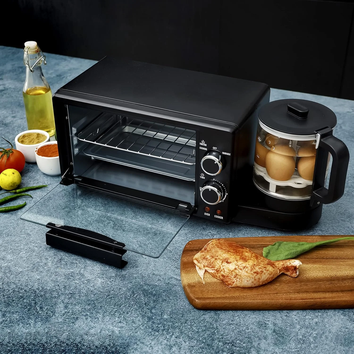 دستگاه صبحانه ساز چند منظوره جیپاس، فر با ظرفیت 9 لیتر، کتری قوری 800 میلی لیتری برای جوشاندن آب، دستگاه خانوادگی با تایمر 30 دقیقه ای و عملکردهای پخت و پز، مشکی. دستگاه صبحانه ساز چند منظوره جیپاس، فر با ظرفیت 9 لیتر، کتری قوری 800 میلی لیتری برای جوشاندن آب، دستگاه خانوادگی با تایمر 30 دقیقه ای و عملکردهای پخت و پز، مشکی.